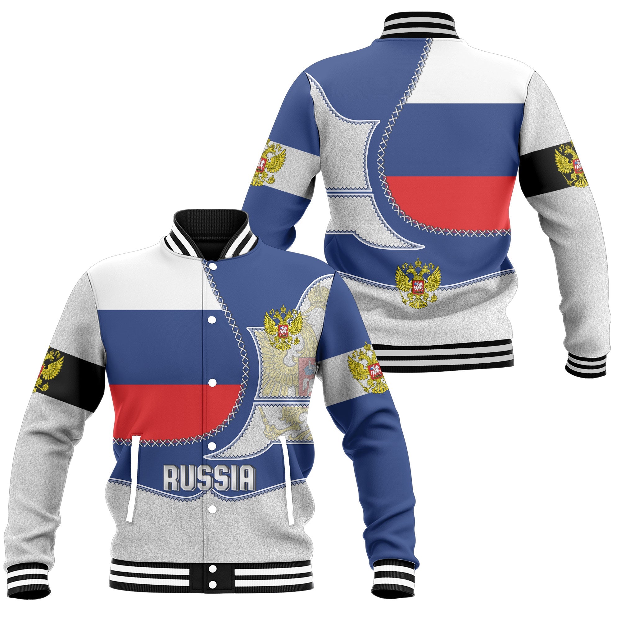 Russia Baseball Jacket Flag & Coat Of Arms Leather Style