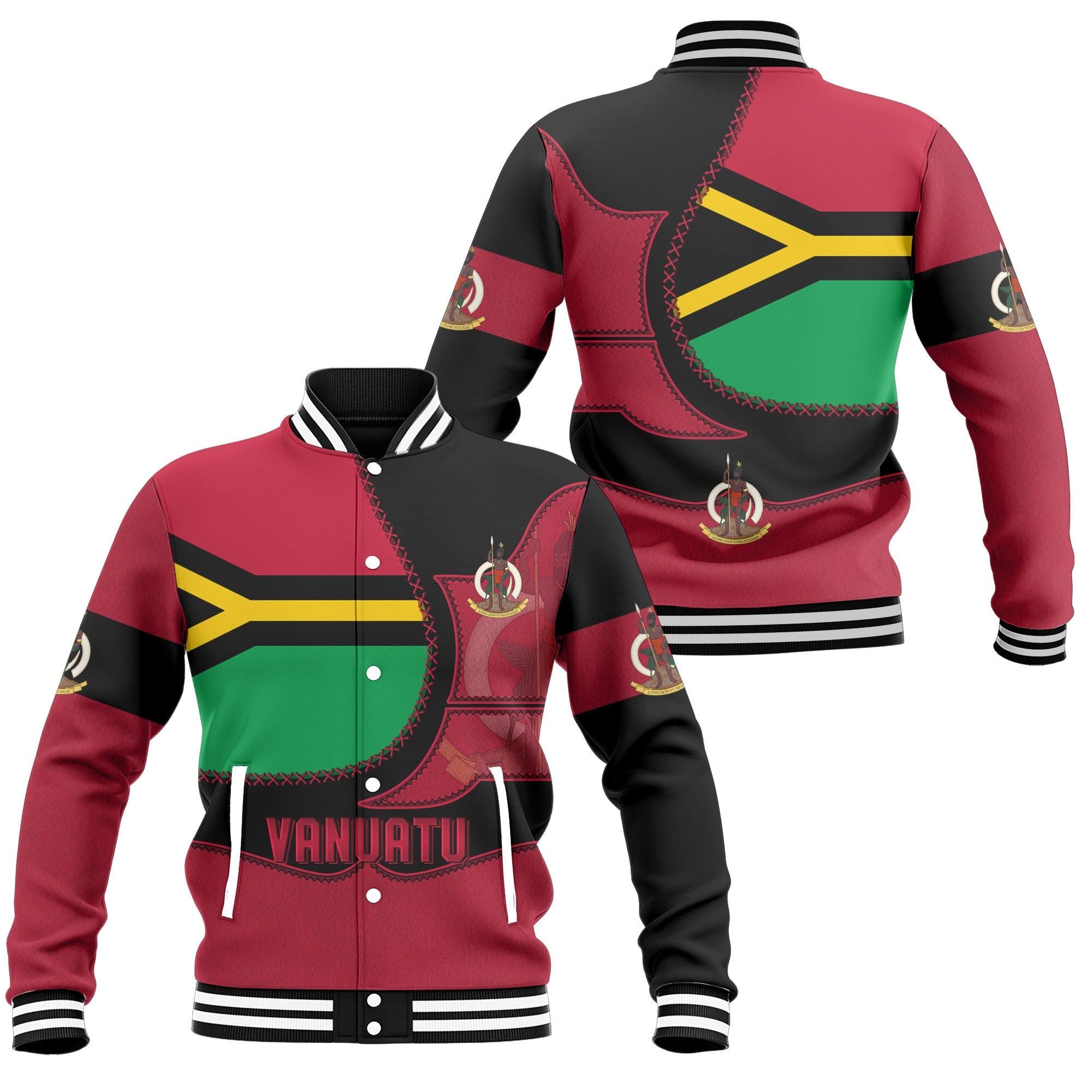 Vanuatu Baseball Jacket Flag & Coat Of Arms Leather Style