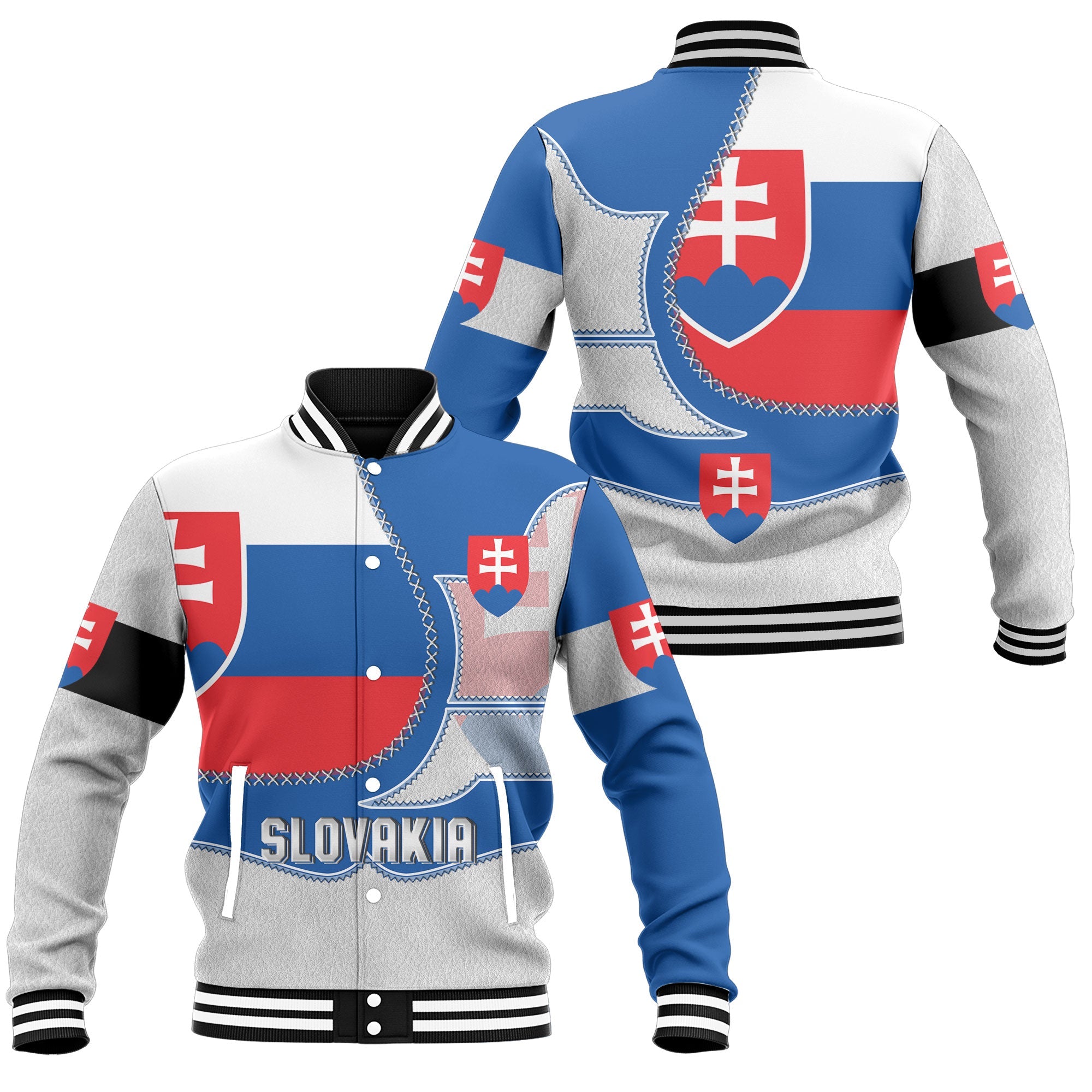 Slovakia Baseball Jacket Flag & Coat Of Arms Leather Style