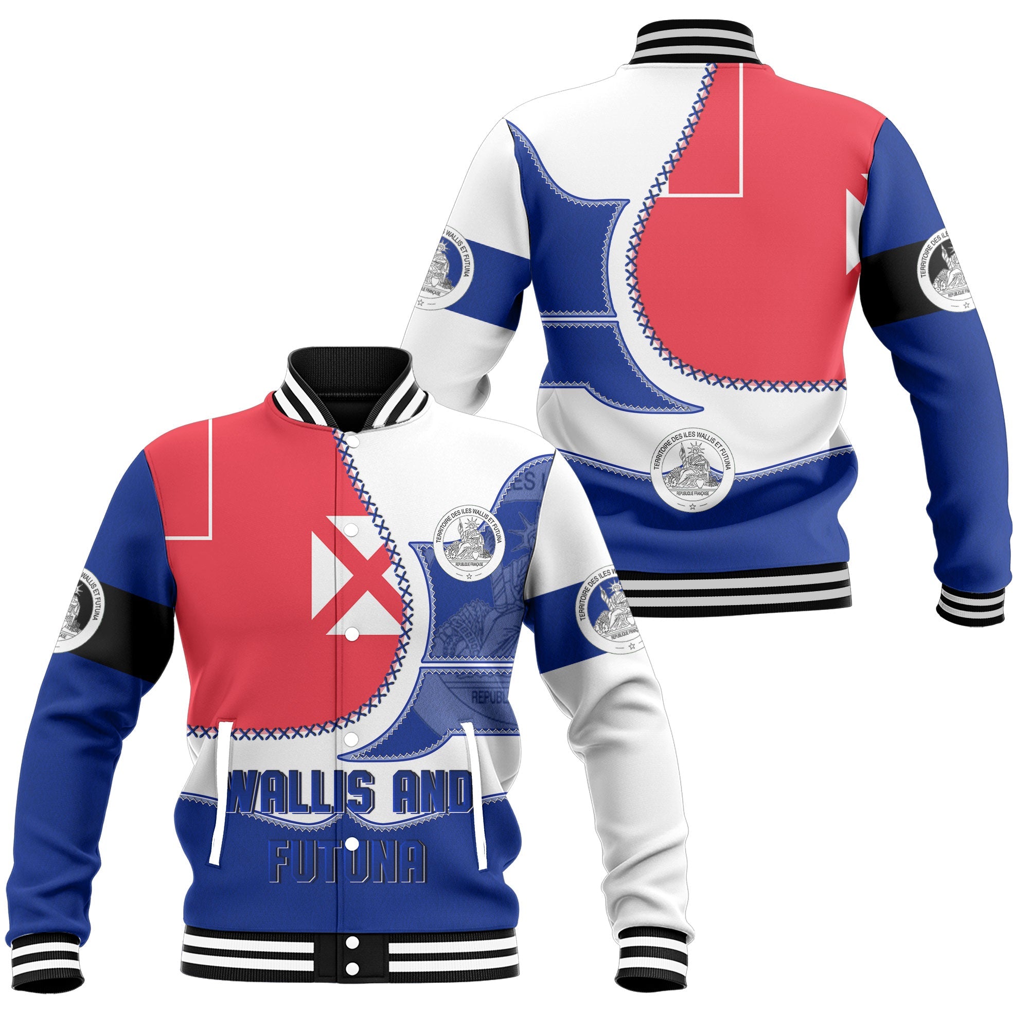 Wallis And Futuna Baseball Jacket Flag & Coat Of Arms Leather Style
