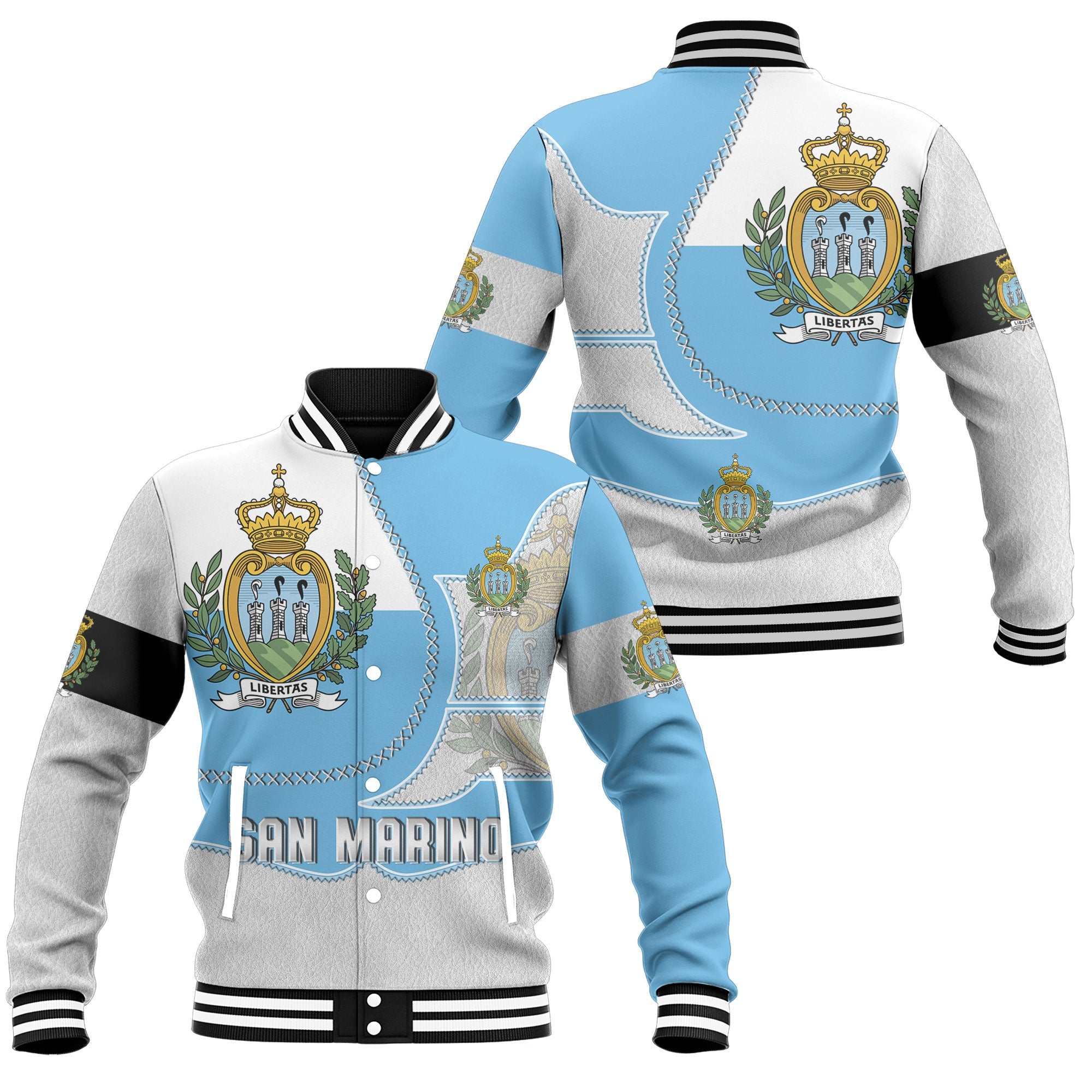 San Marino Baseball Jacket Flag & Coat Of Arms Leather Style