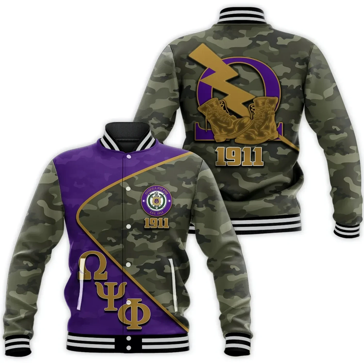 Omega Psi Phi Army Style Baseball Jacket