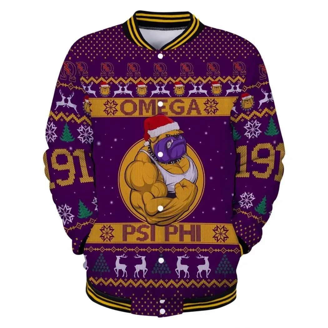 Lux Omega Psi Phi Muscle Bulldog Christmas Baseball Jacket