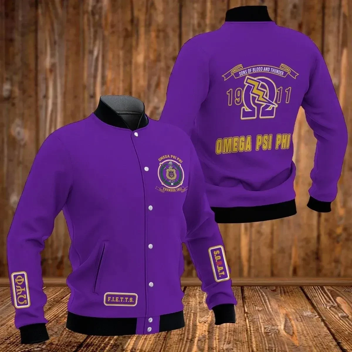 Africazone Greek Life Jacket Fietts 1911 Omega Psi Phi Baseball Jacket