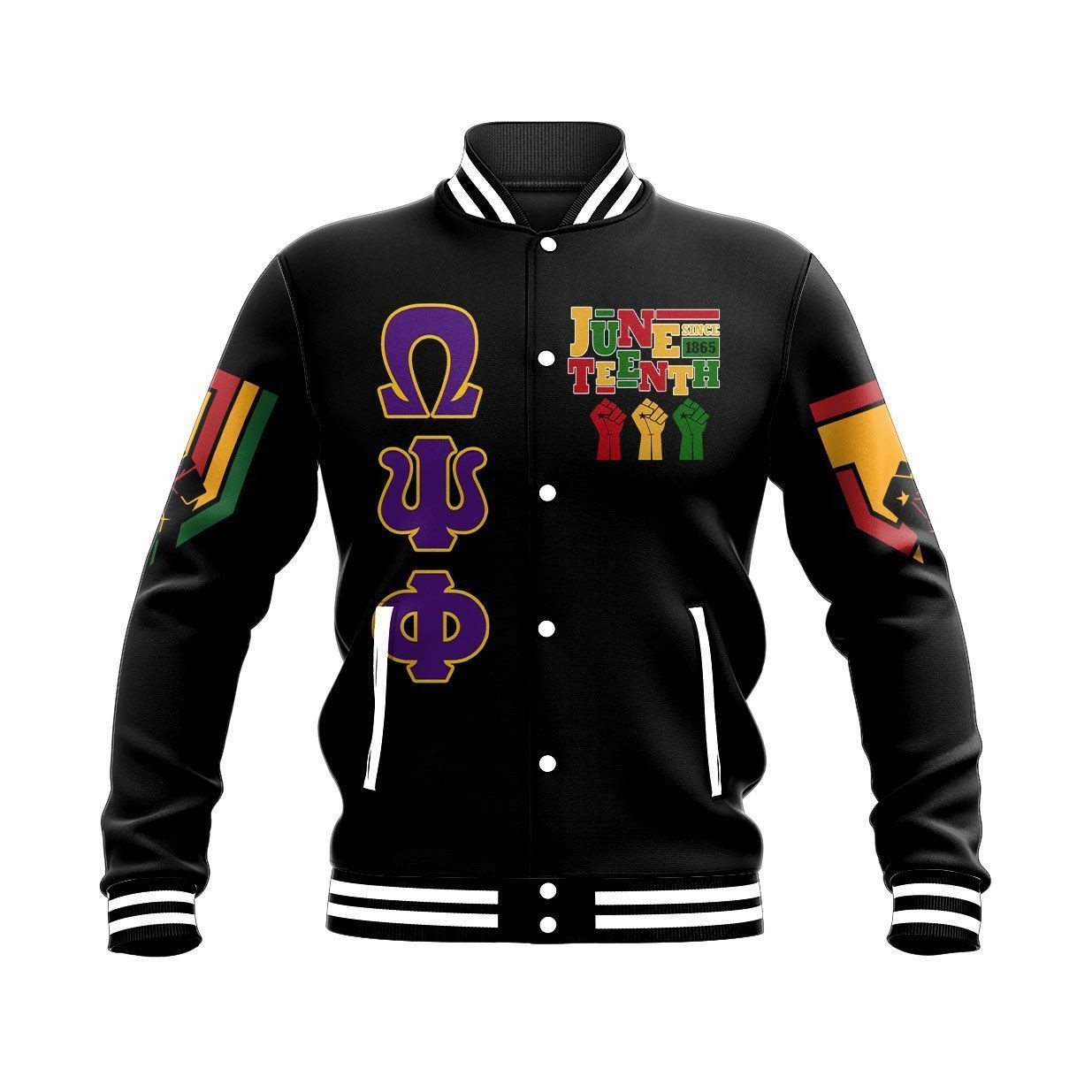 Omega Psi Phi Juneteenth Freedom Phi Baseball Jacket