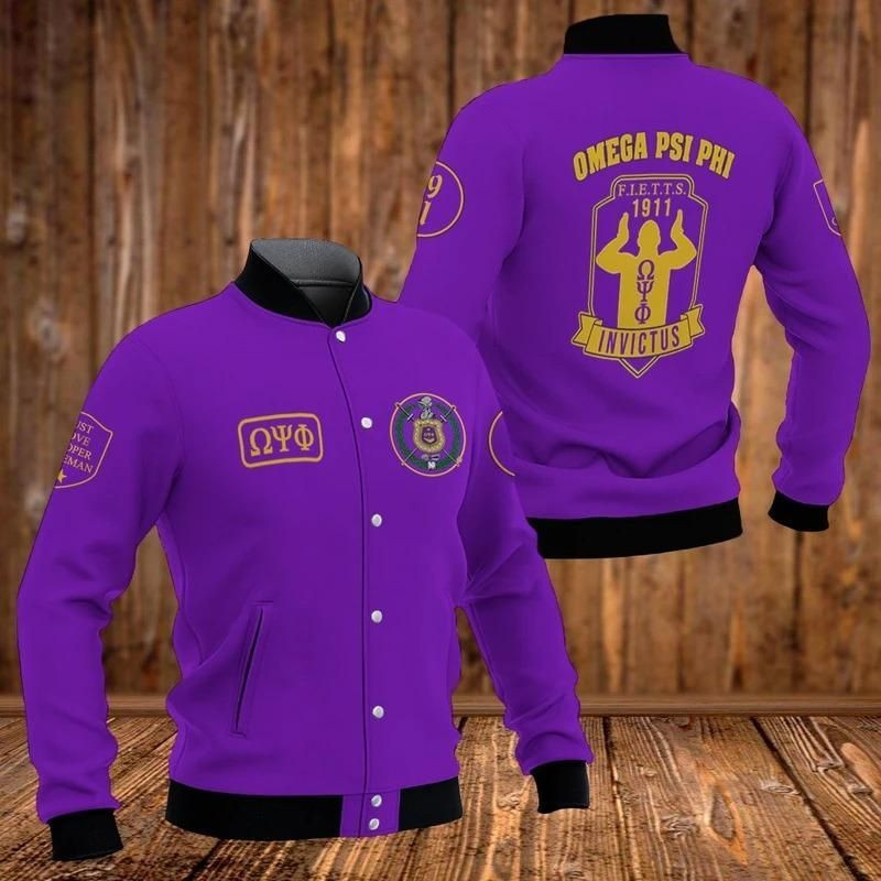 Africazone Greek Life Jacket Invictus Omega Psi Phi Baseball Jacket