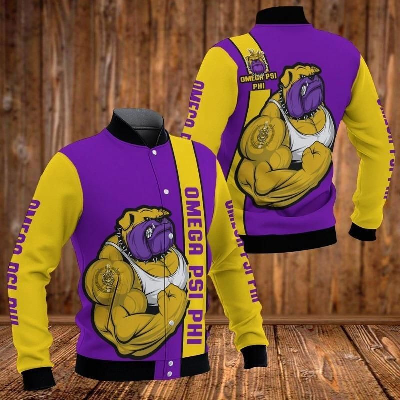 Africazone Greek Life Jacket Muscle Bull Dog Omega Psi Phi Baseball Jacket
