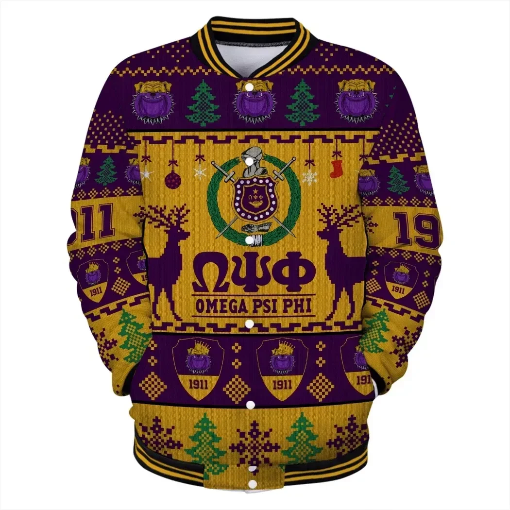 Lux Omega Psi Phi Bulldog Greek Letter Christmas Baseball Jacket