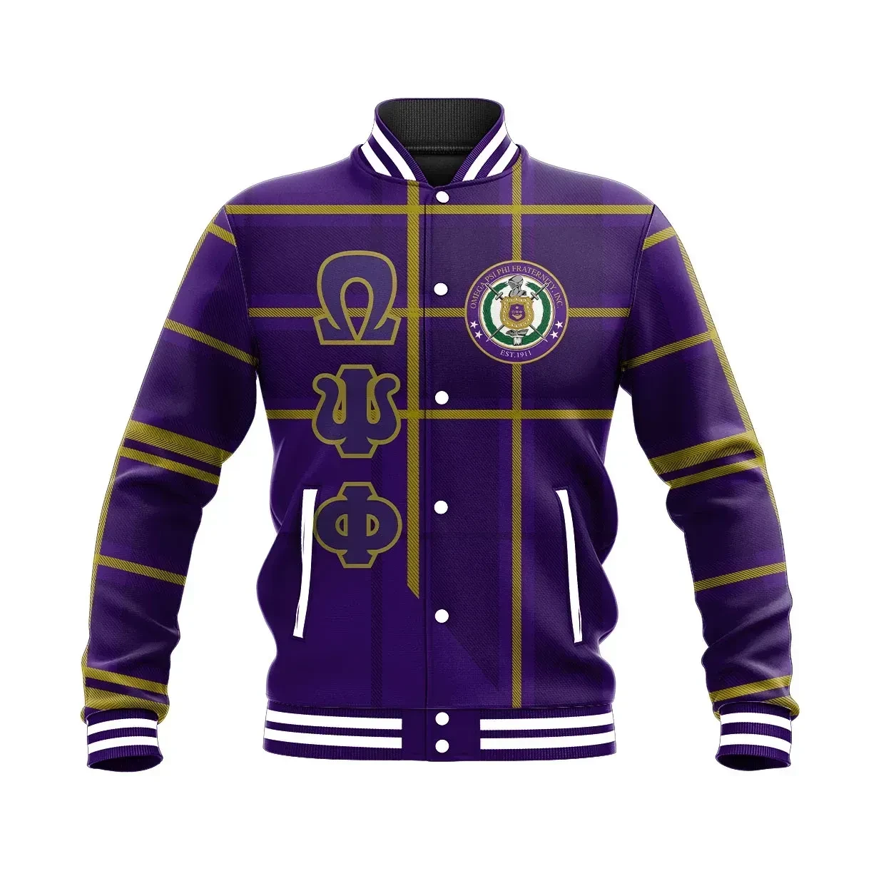 Omega Psi Phi Burberr Style Baseball Jacket N