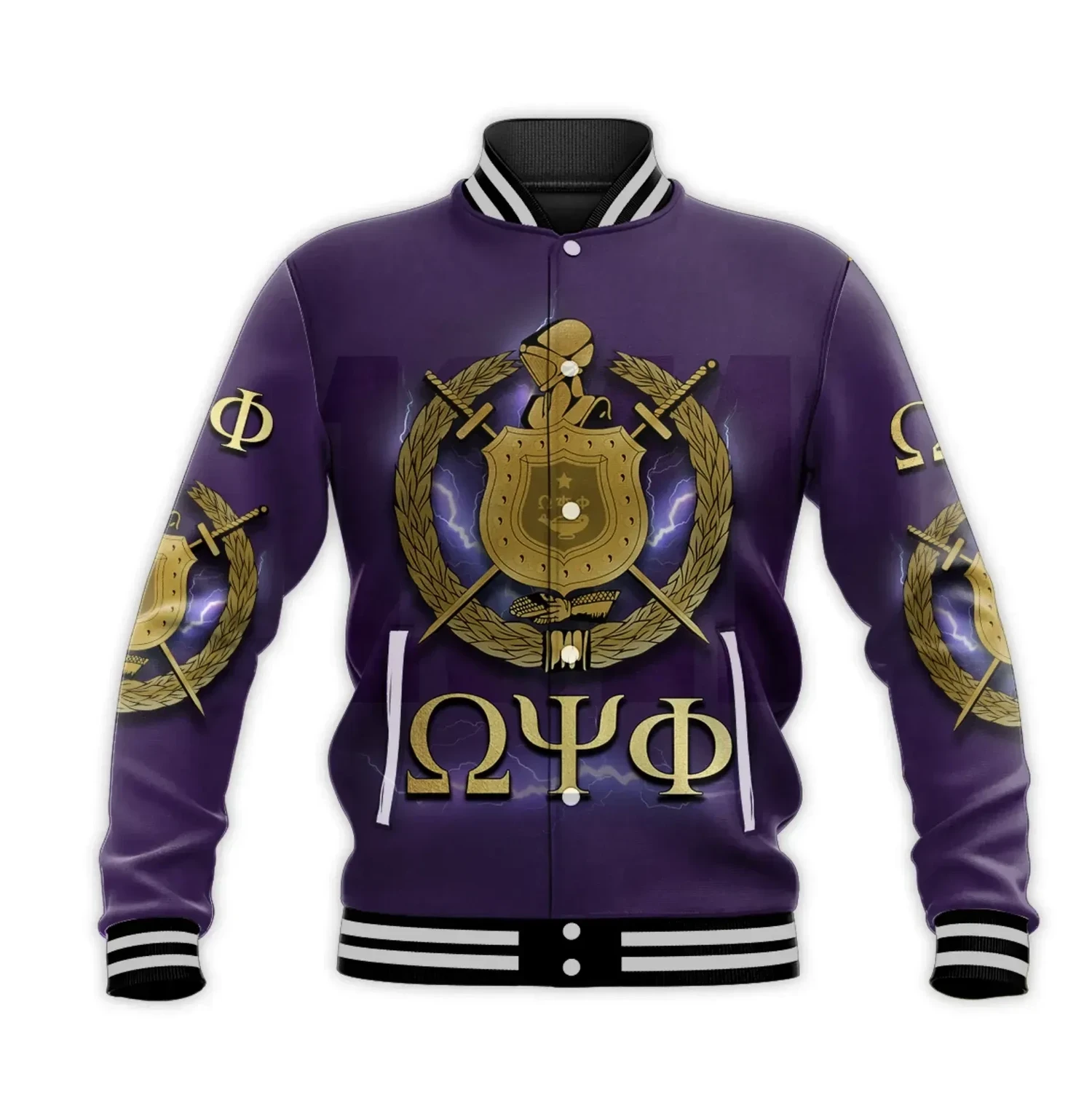 Omega Psi Phi Bulldog Crown Psi Hand Sign Army Boots Baseball Jacket