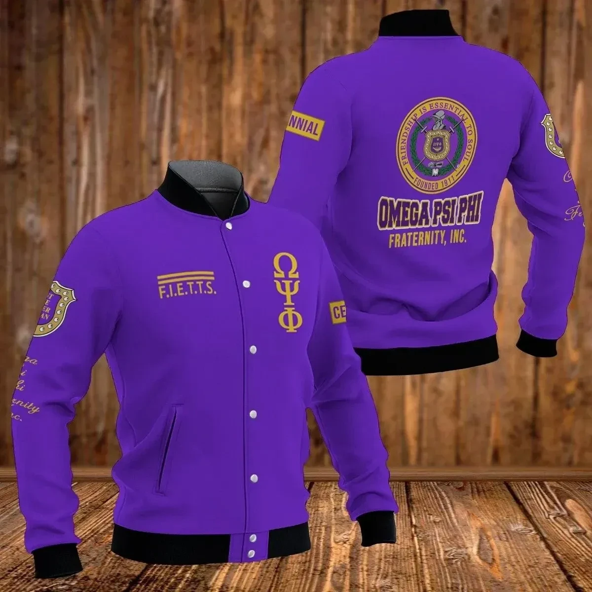 Africazone Greek Life Jacket Fietts 1911 Omega Psi Phi Fraternity Inc Baseball Jacket