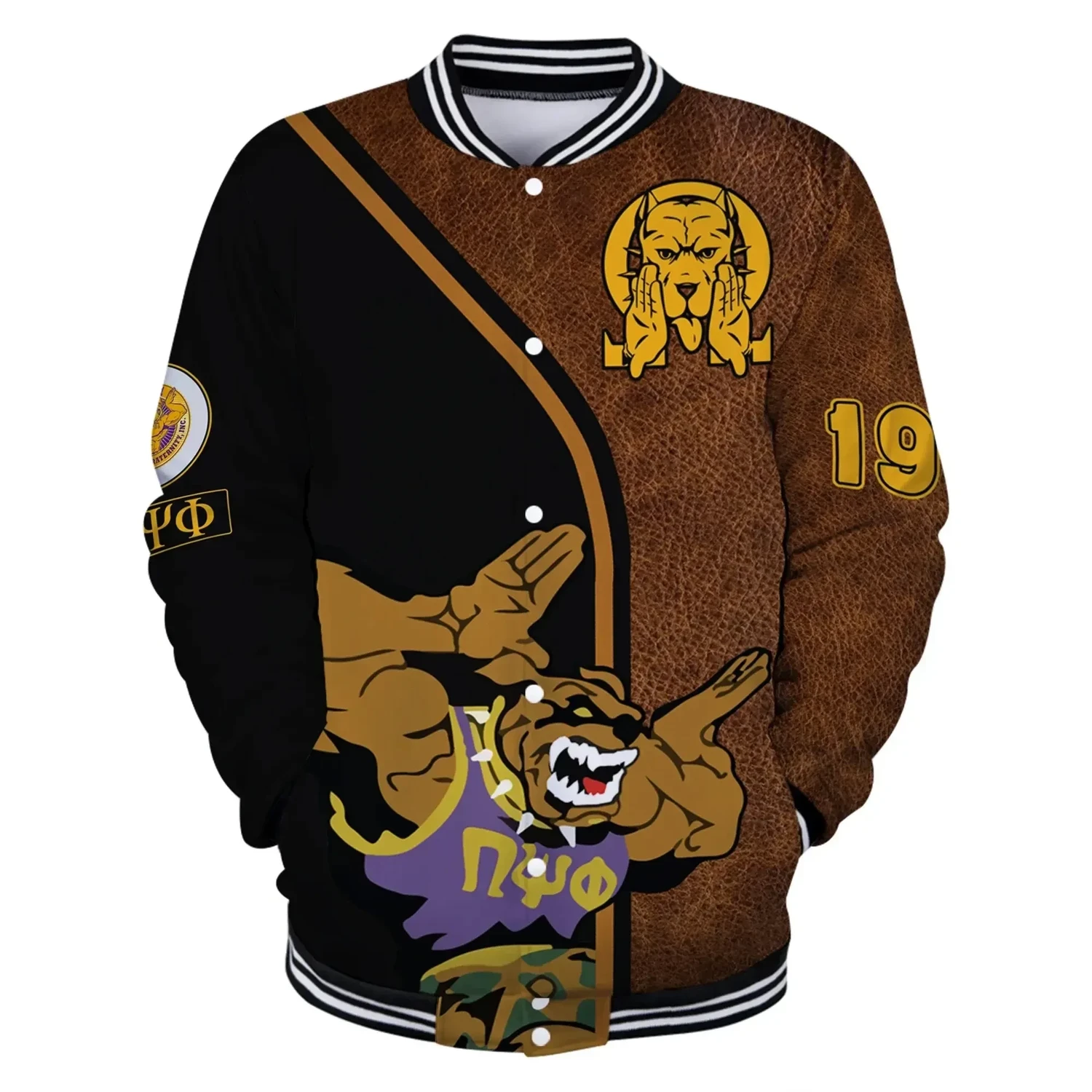 Omega Psi Phi Bulldog Ques Baseball Jacket