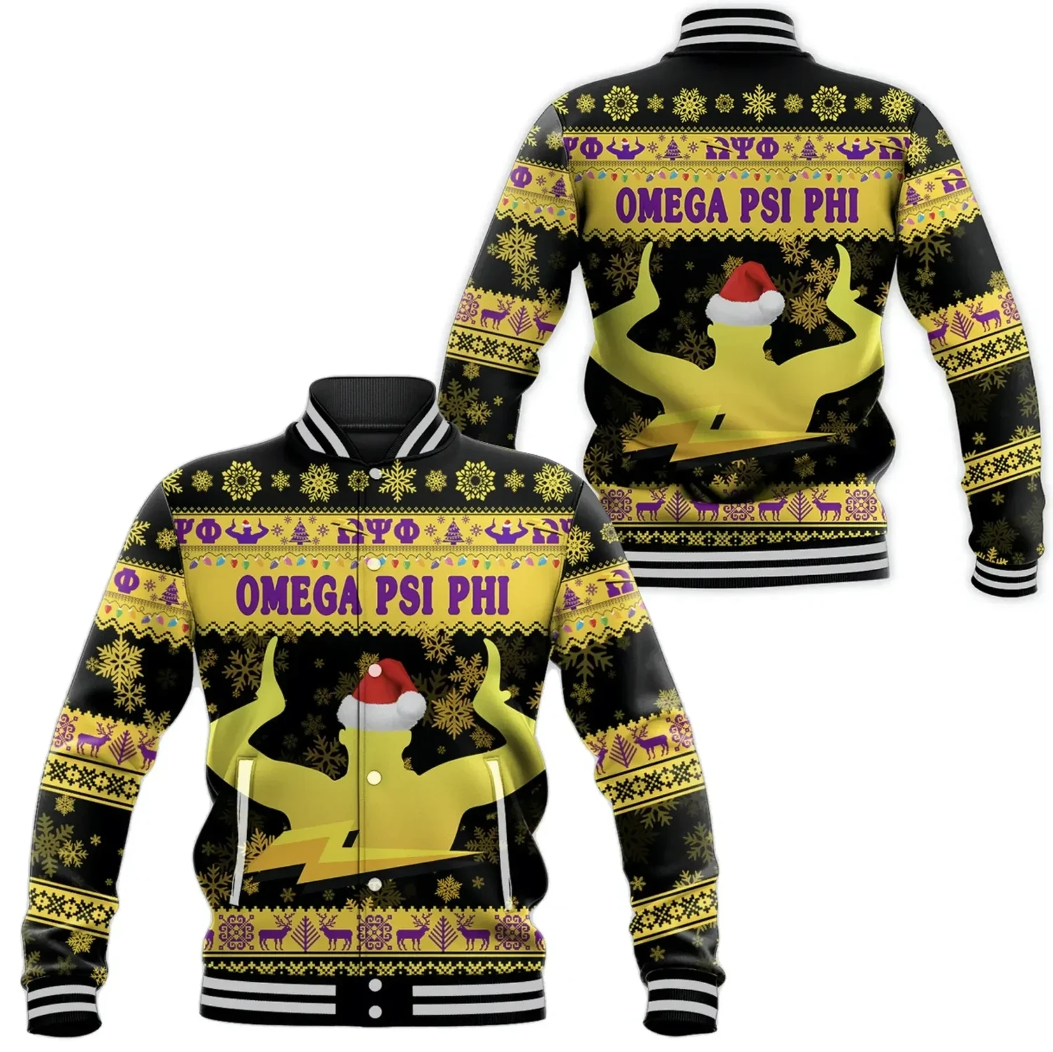 Omega Psi Phi Fraternity Christmas Hand Sign Black Baseball Jacket