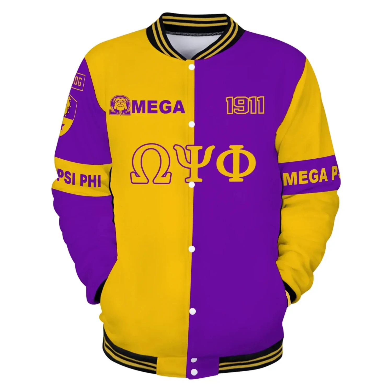 Omega Psi Phi Half Color Baseball Jacket