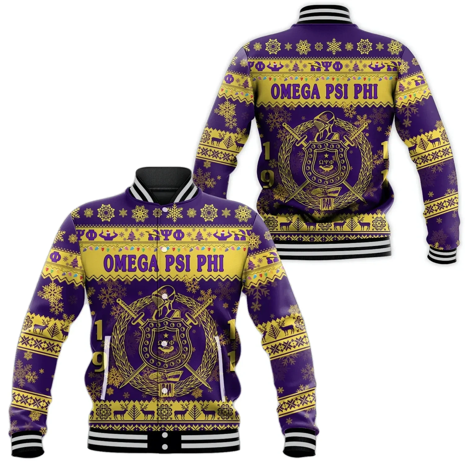 Omega Psi Phi Fraternity Christmas Simple Vibes Baseball Jacket