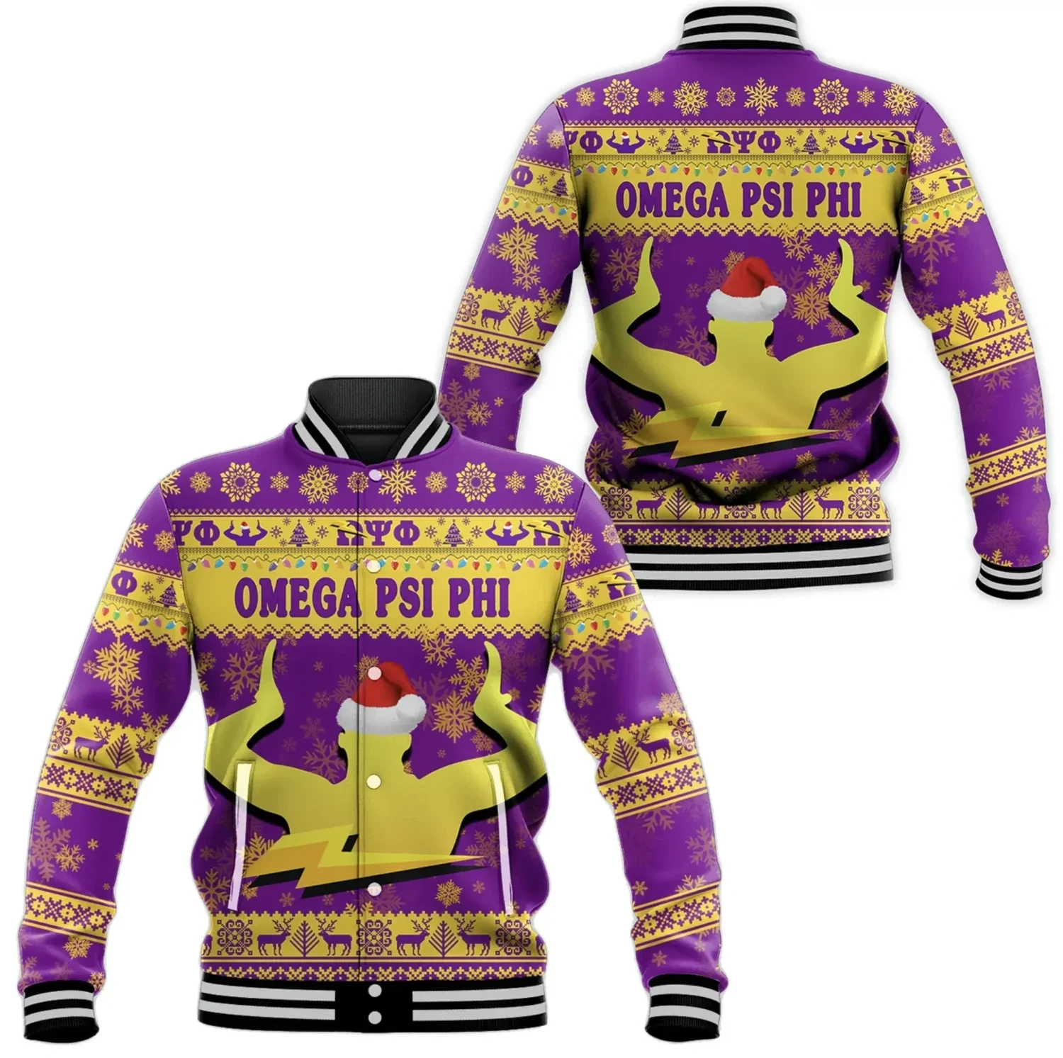 Omega Psi Phi Fraternity Christmas Hand Sign Purple Baseball Jacket