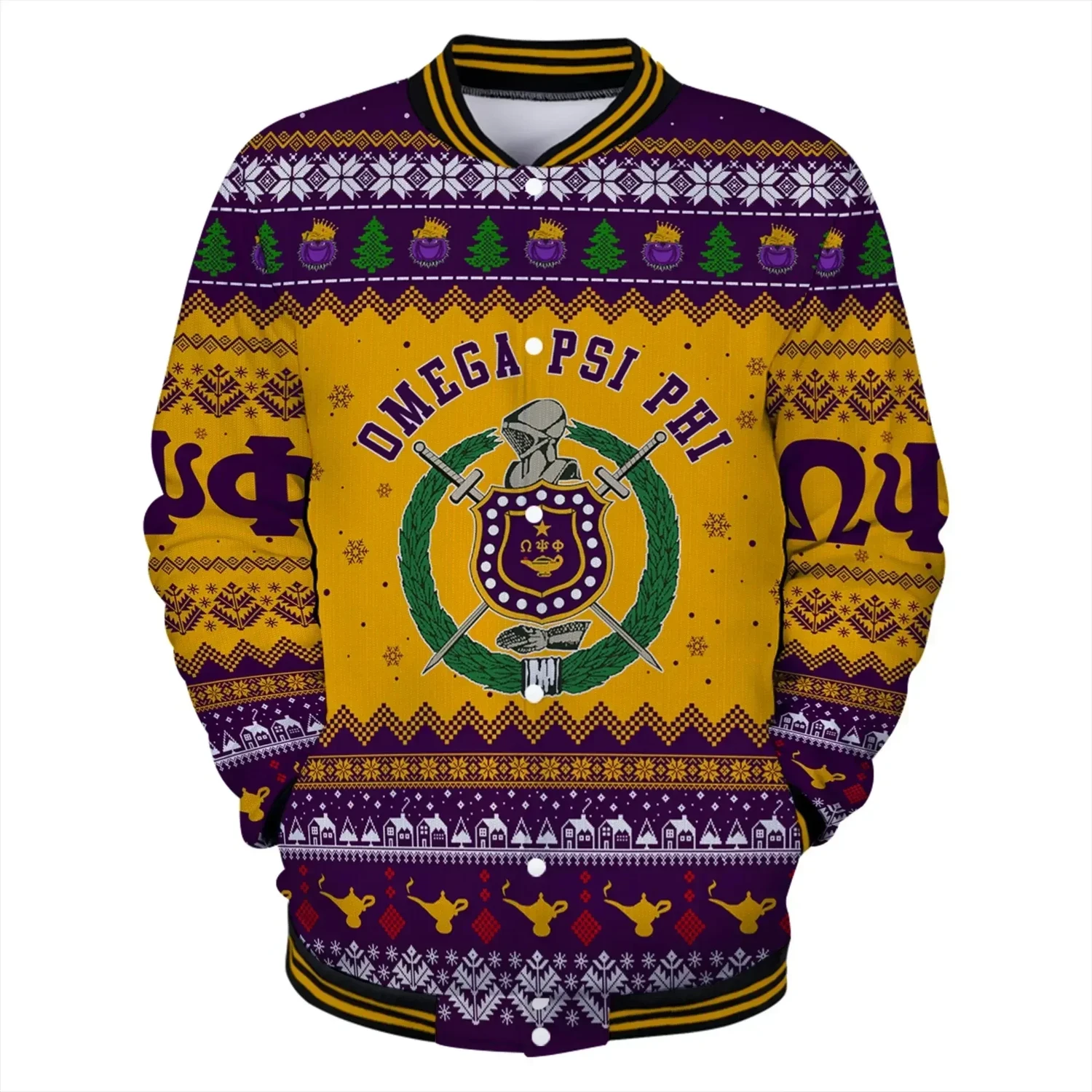 Lux Omega Psi Phi Greek Letter Christmas Baseball Jacket