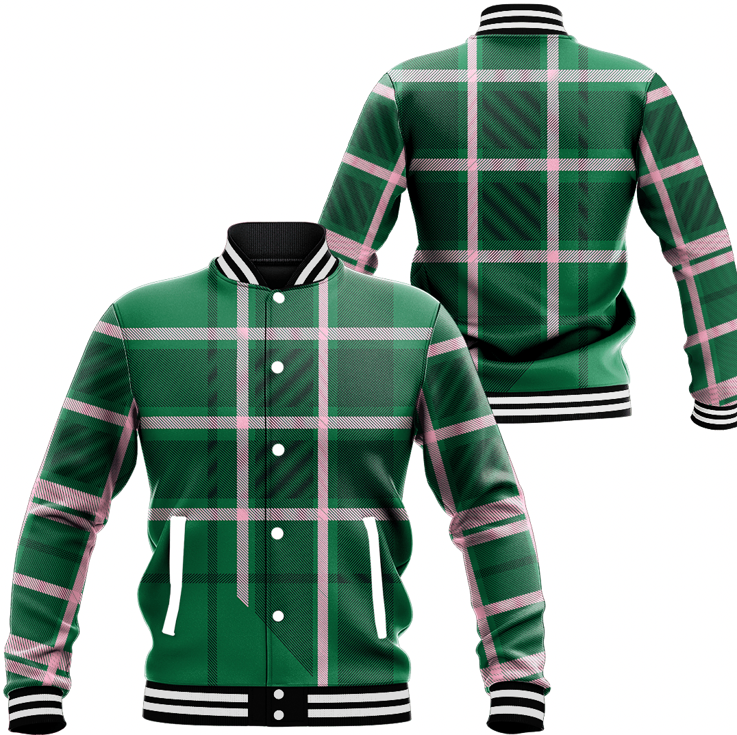 Green And Pink Burberr Style Baseball Jacket N