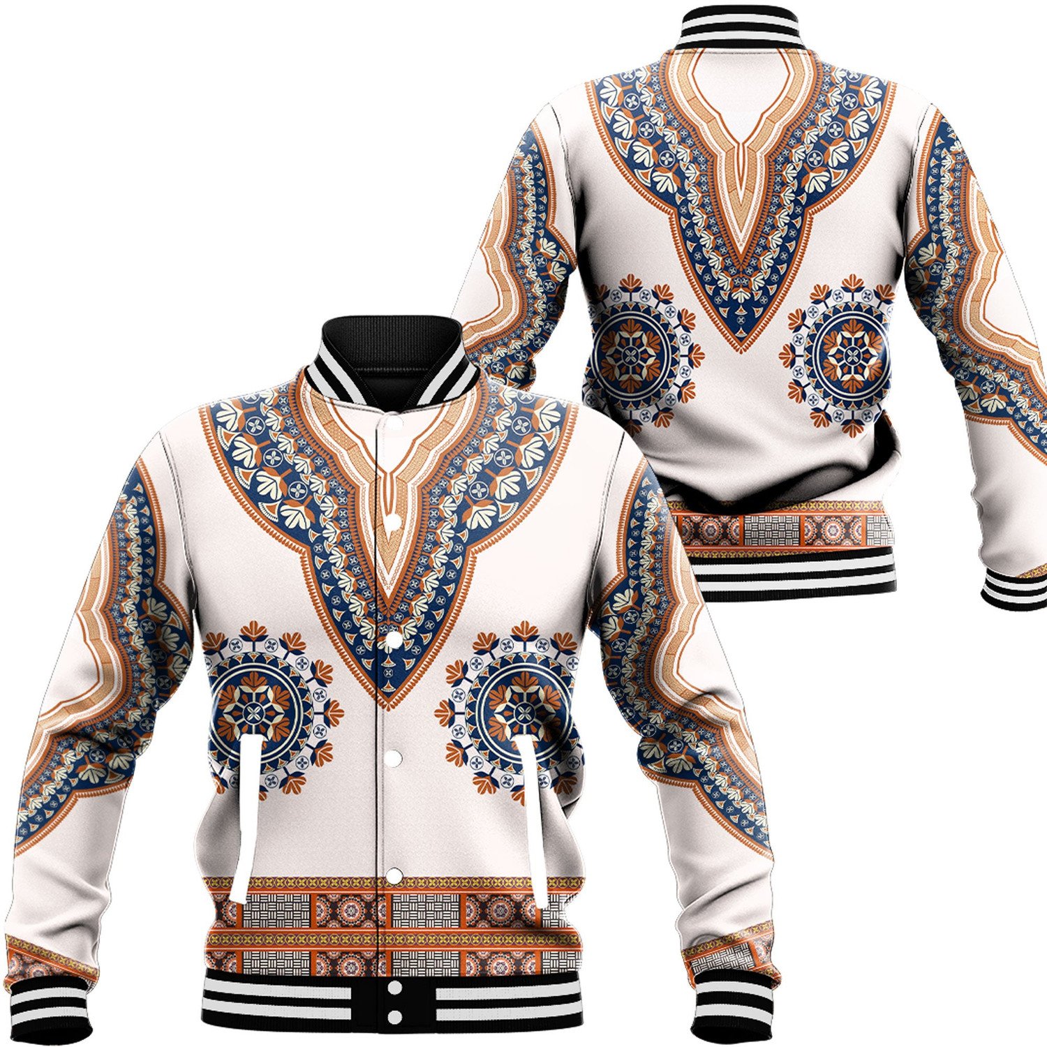 Africa Dashiki Neck Baseball Jackets Button For Men Women