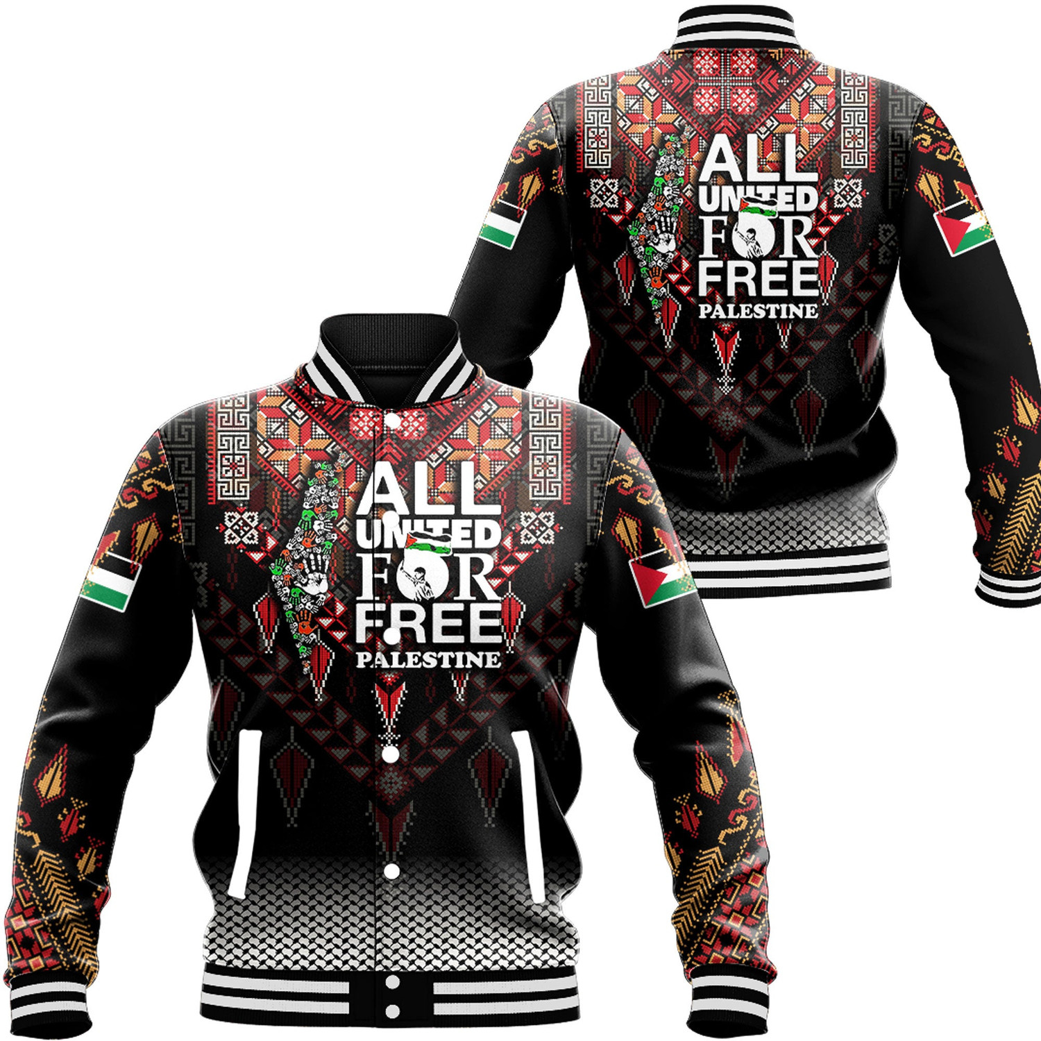 Africazone Palestine Clothing All United For Free Palestine Baseball Jackets Button For Men Women