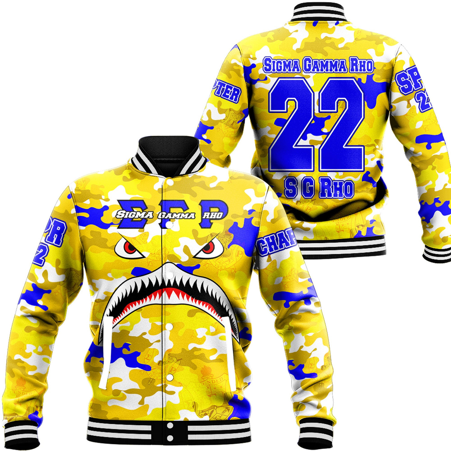 Sigma Gamma Rho Full Camo Shark Baseball Jackets Button For Men Women