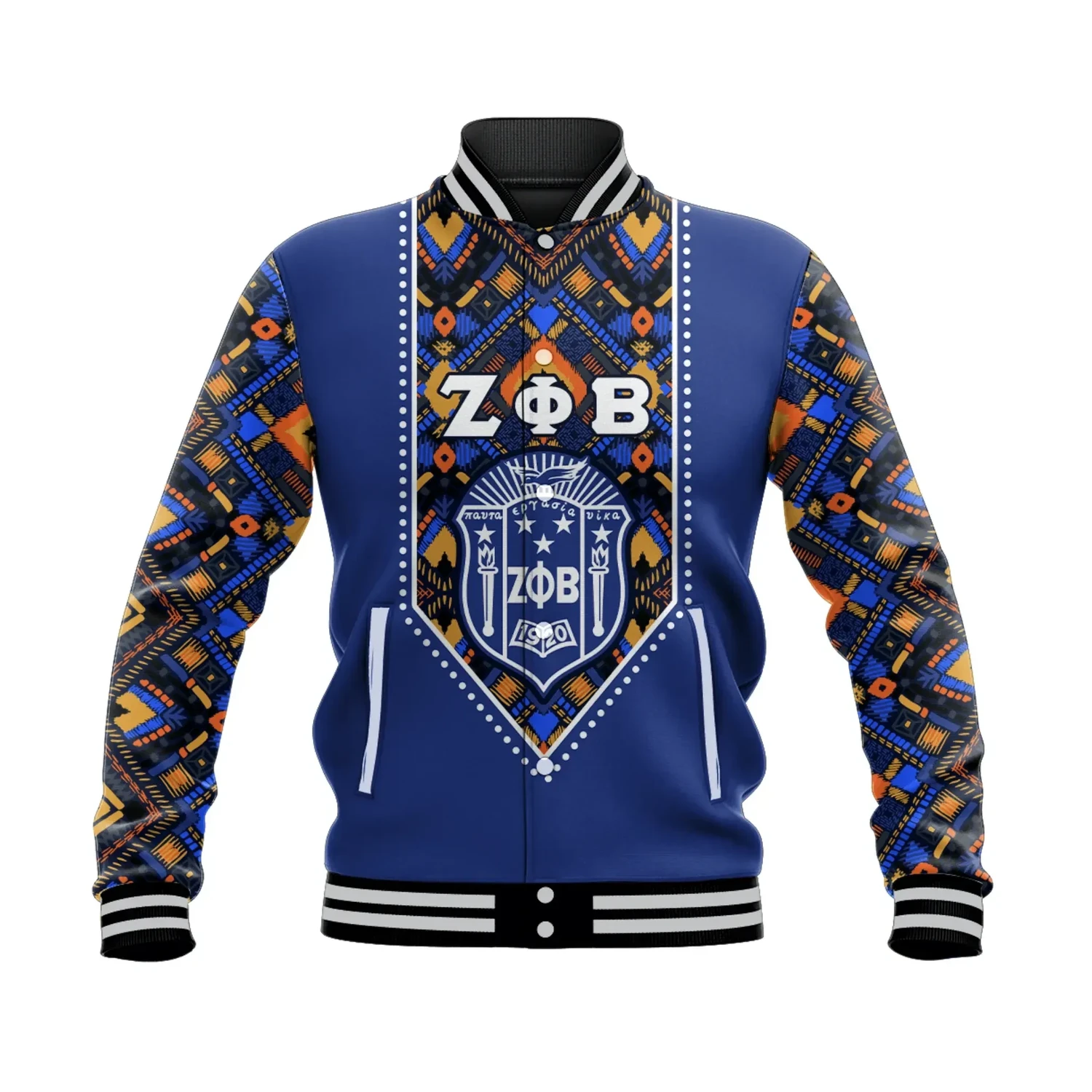 Zeta Phi Beta African Pattern Royal Blue Baseball Jacket