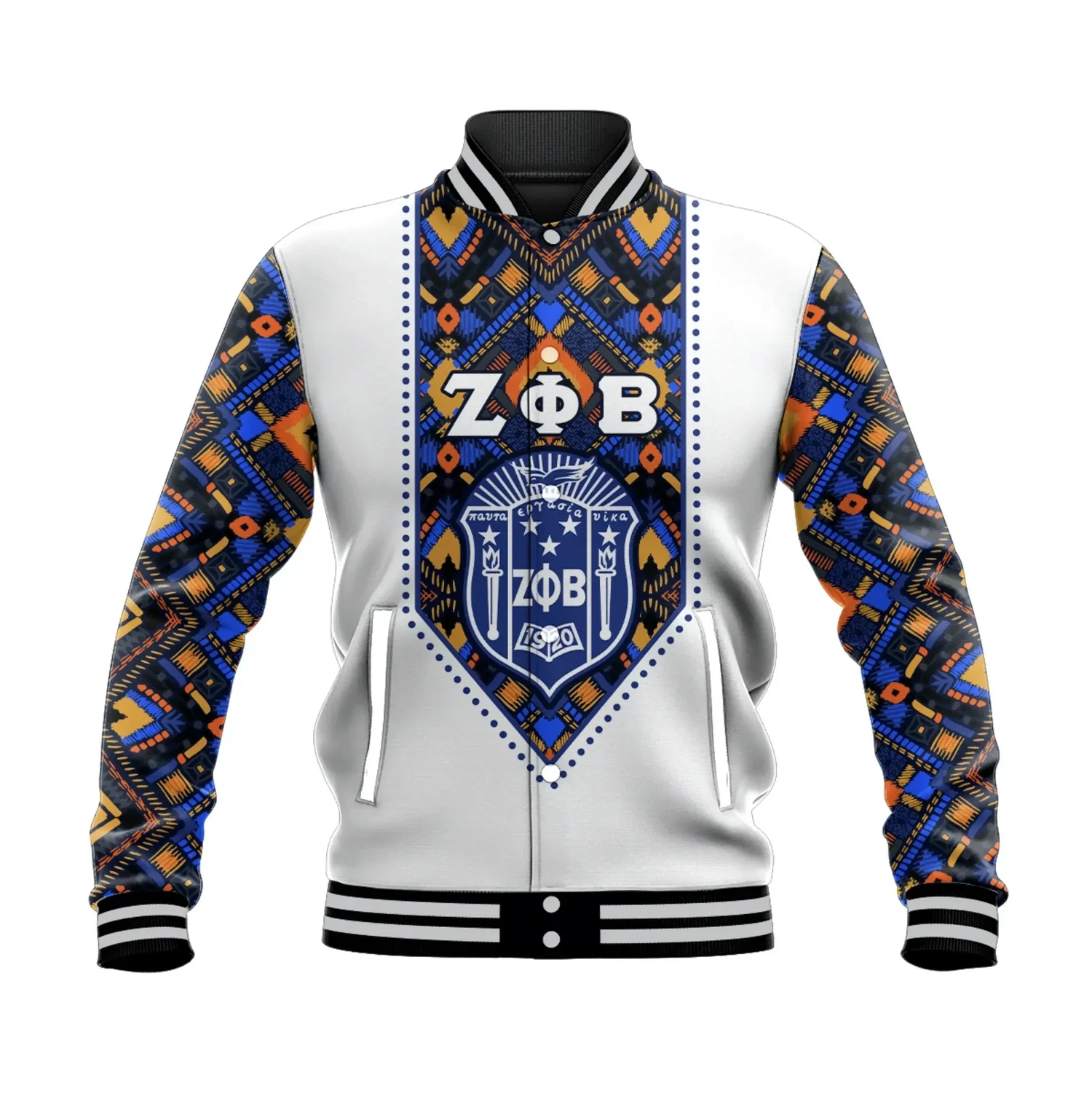 Zeta Phi Beta African Pattern White Baseball Jacket