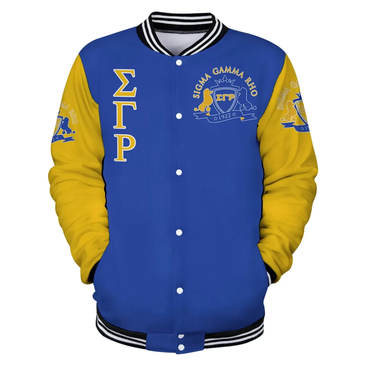 Lux Sigma Gamma Rho Poodle Blue Yellow Baseball Jacket