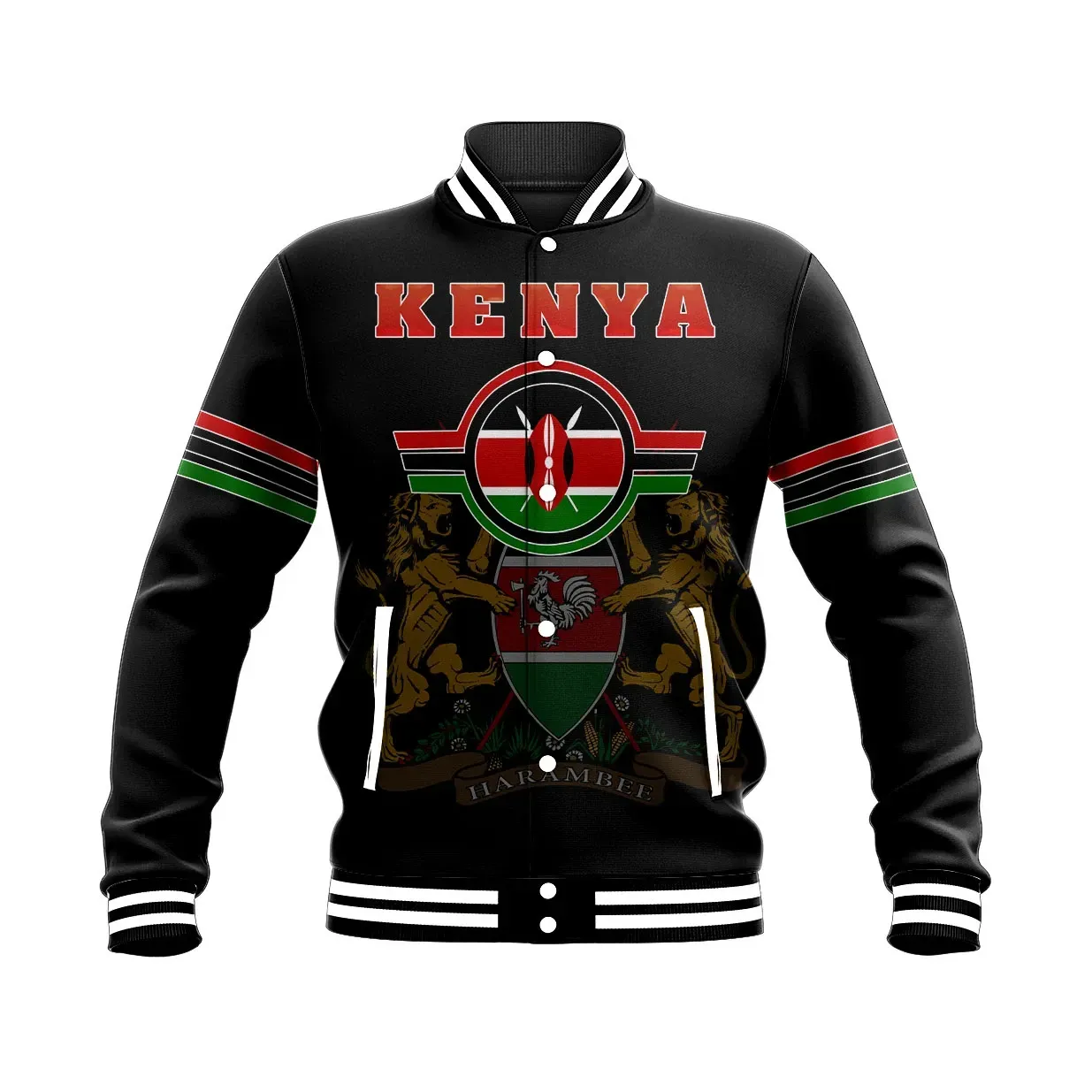 Kenya Grunge Baseball Jacket Collar Varsity Cut For Men Women