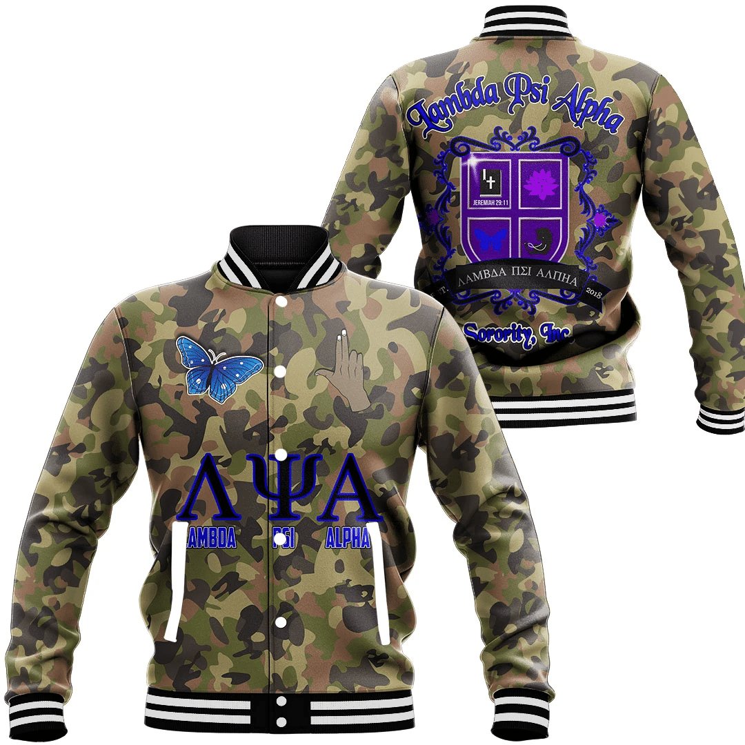 Lambda Psi Alpha Sorority Camo Baseball Jackets