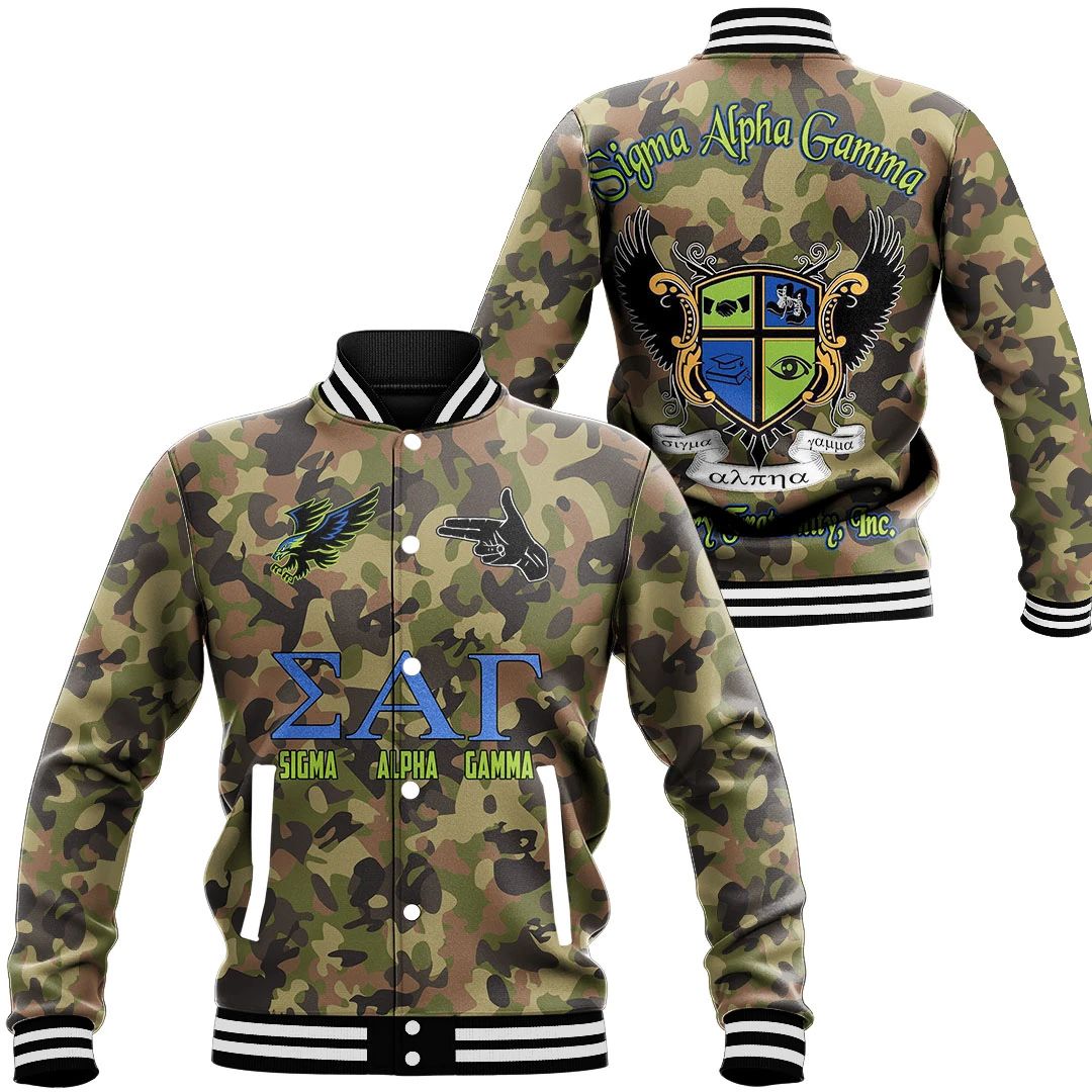 Sigma Alpha Gamma Camo Baseball Jackets