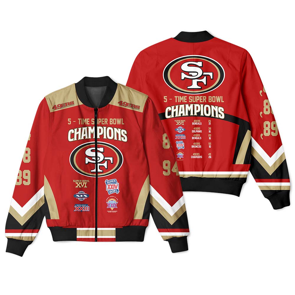 5 Times Super Bowl Champions San Francisco 49Ers All Prizes 3D Bomber Jacket