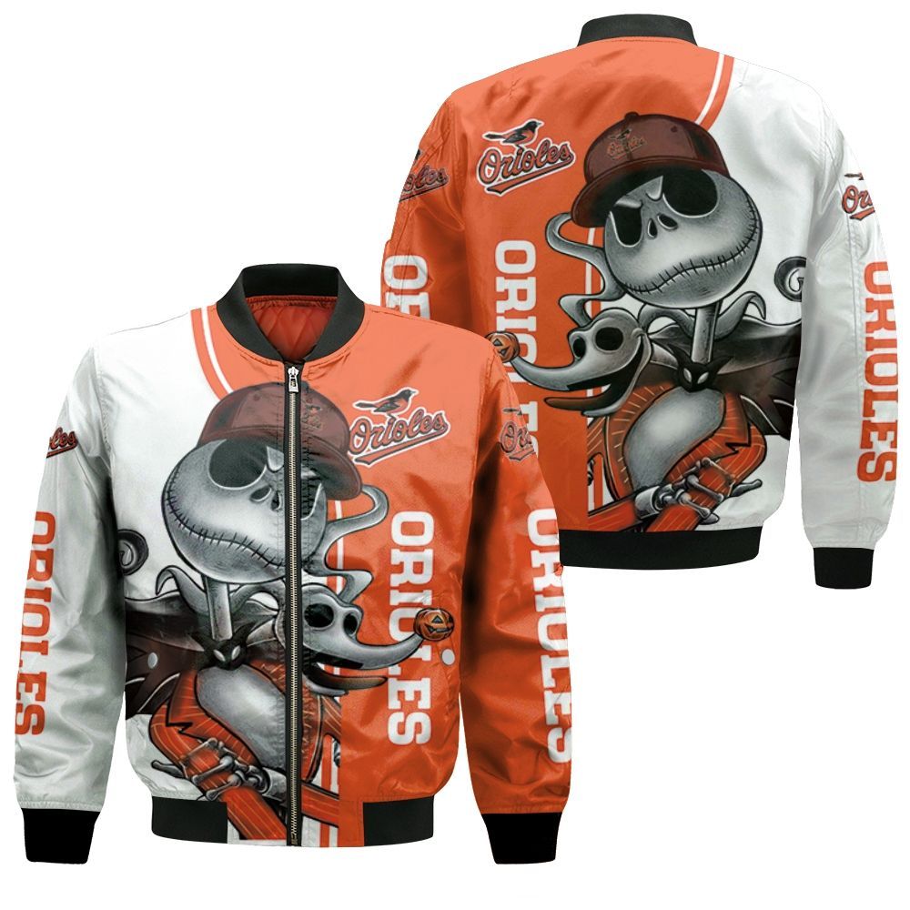 Baltimore Orioles Jack Skellington And Zero Bomber Jacket