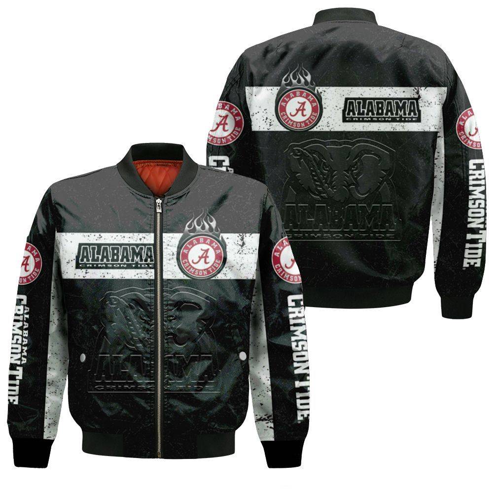 Alabama Crimson Tide Black And White Design For Fan 3D Bomber Jacket