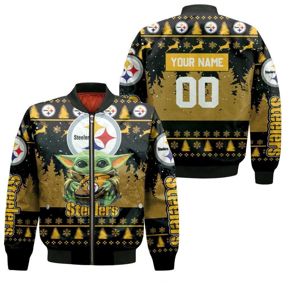 Baby Yoda Hugs Pittsburgh Steelers Football 2020 Personalized 1 Bomber Jacket