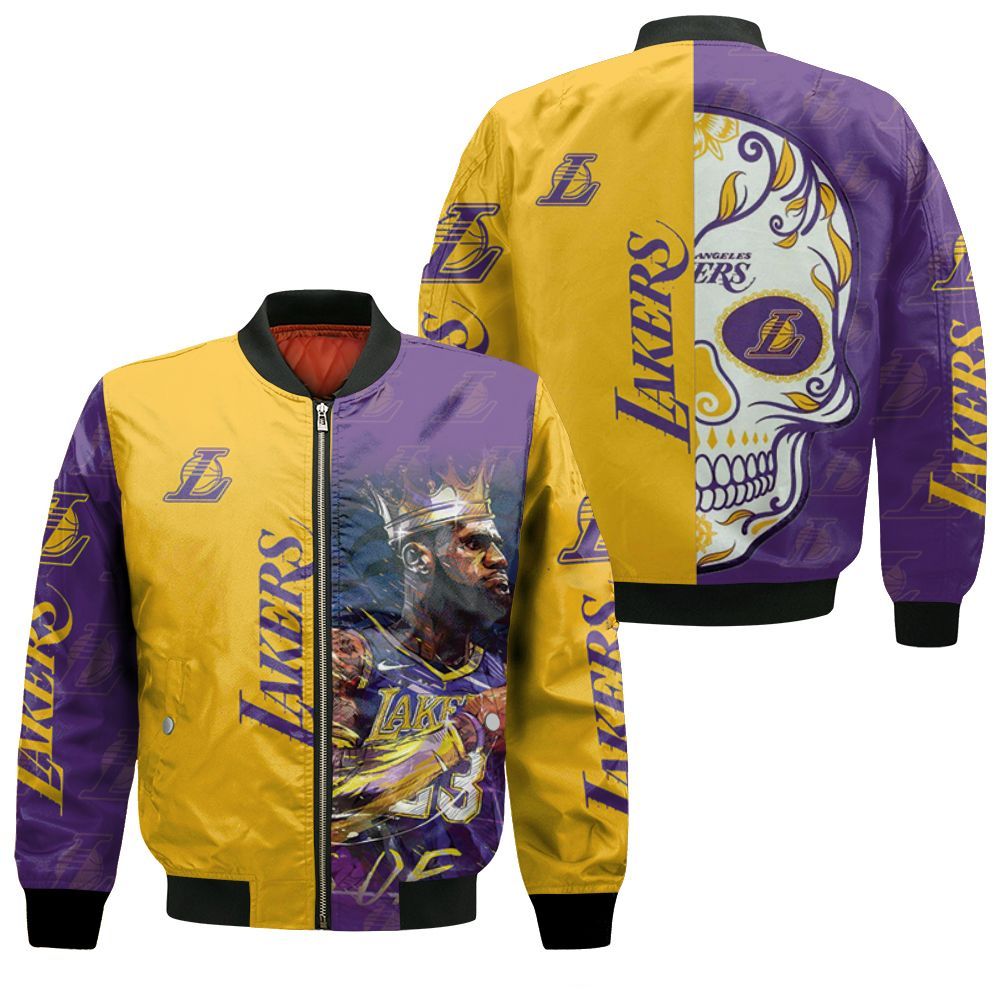 23 Lebron James Los Angeles Lakers NBA Western Conference Skull Logo Bomber Jacket