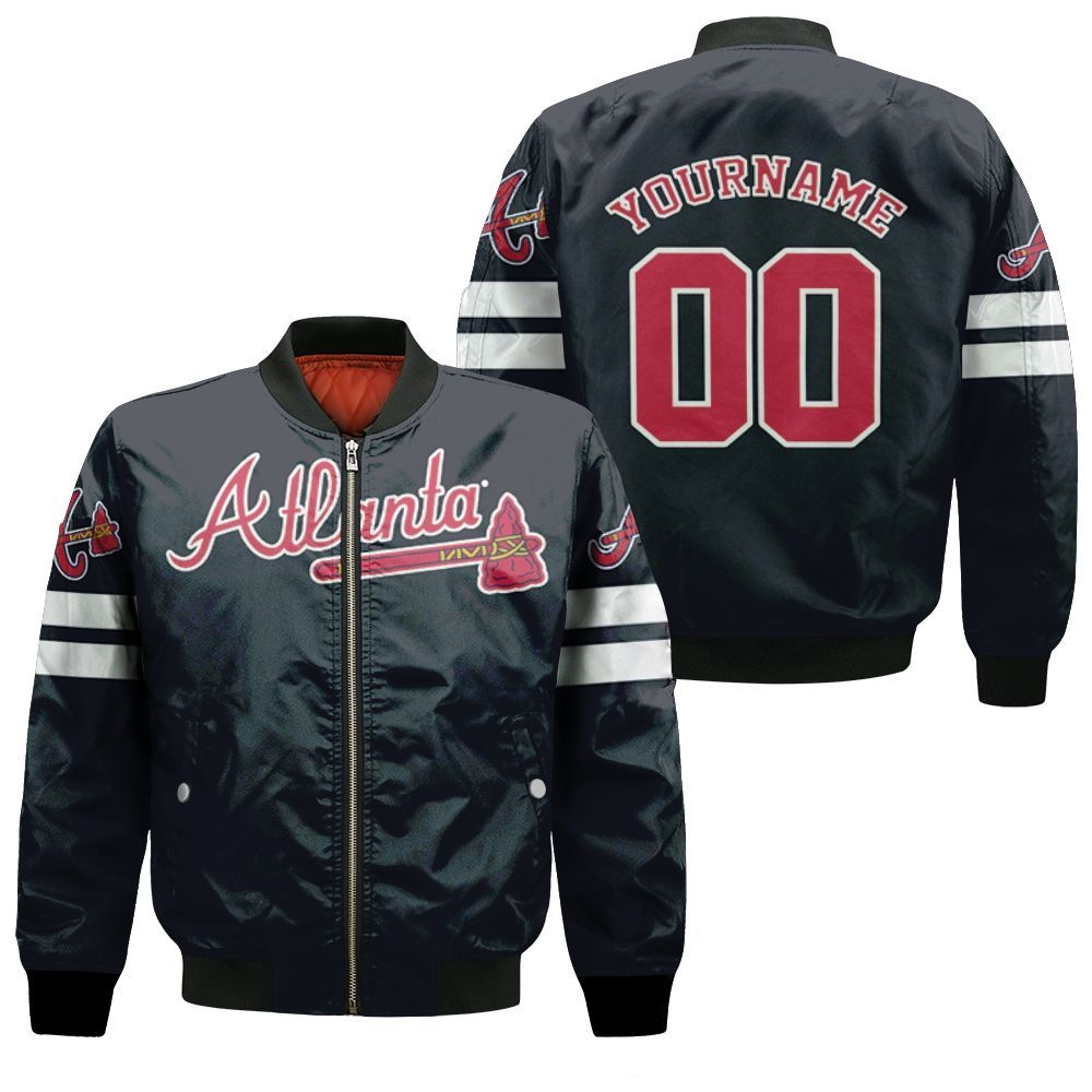Atlanta Braves Majestic 2019 Alternate Navy Personalized Black Inspired Bomber Jacket