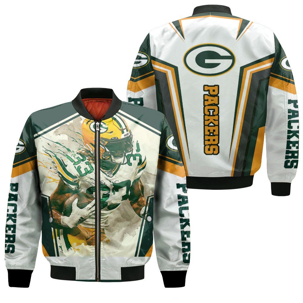 Aaron Jones 33 Green Bay Packers NFC North Division Champions Super Bowl 2021 Bomber Jacket