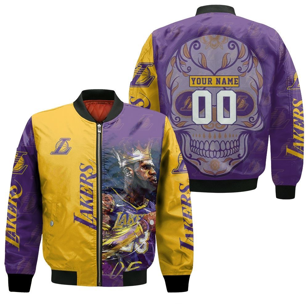 23 Lebron James Los Angeles Lakers NBA Western Conference Skull Logo Personalized Bomber Jacket