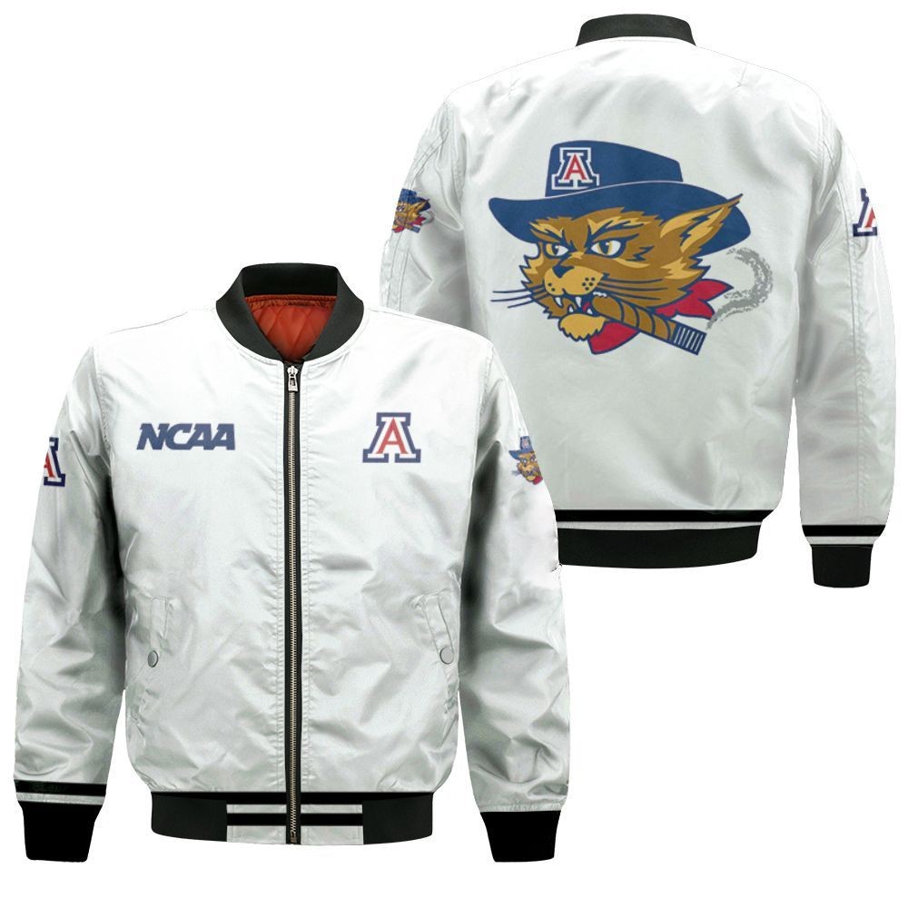 Arizona Wildcats NCAA Classic White With Mascot Logo Gift For Arizona Wildcats Fans Bomber Jacket