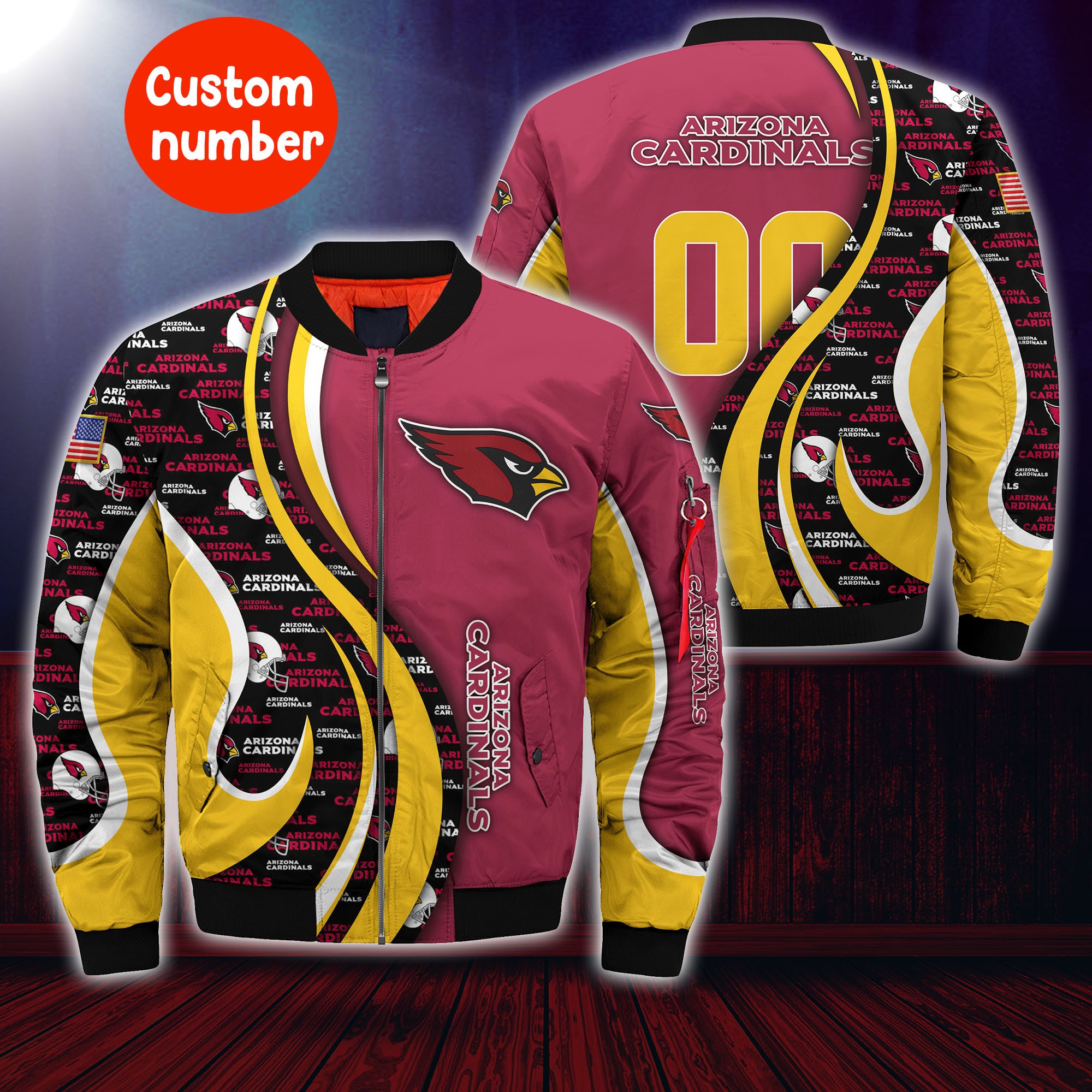 Arizona Cardinals NFL Custom Your Number Bomber Jacket Trending