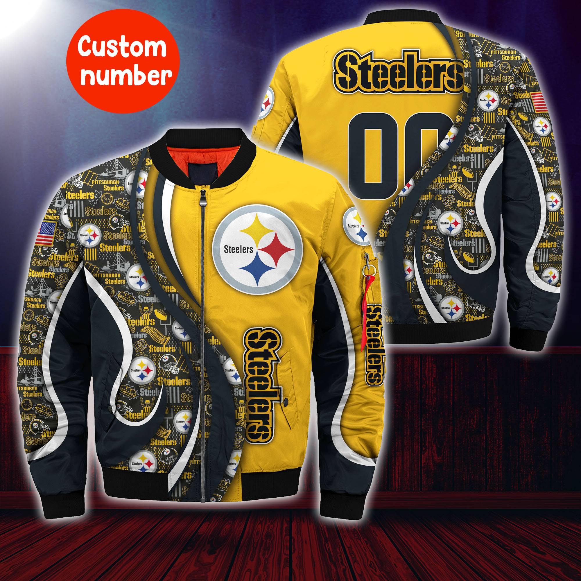 Pittsburgh Steelers NFL Custom Your Number Bomber Jacket Trending