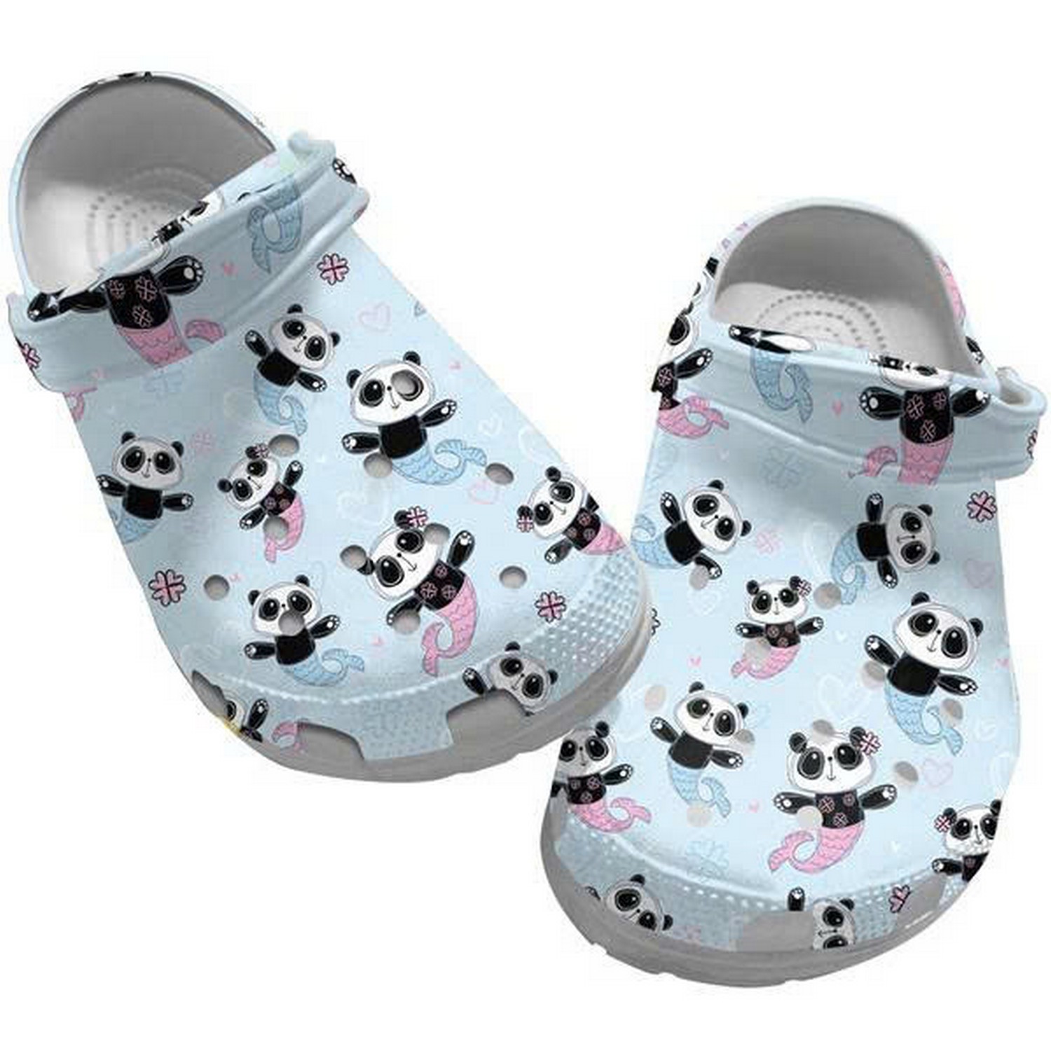 Blue And Pink Mermaid Panda Cute Sticker Tiny Pattern Blue Crocs Clogs Shoes For Kids And Adults