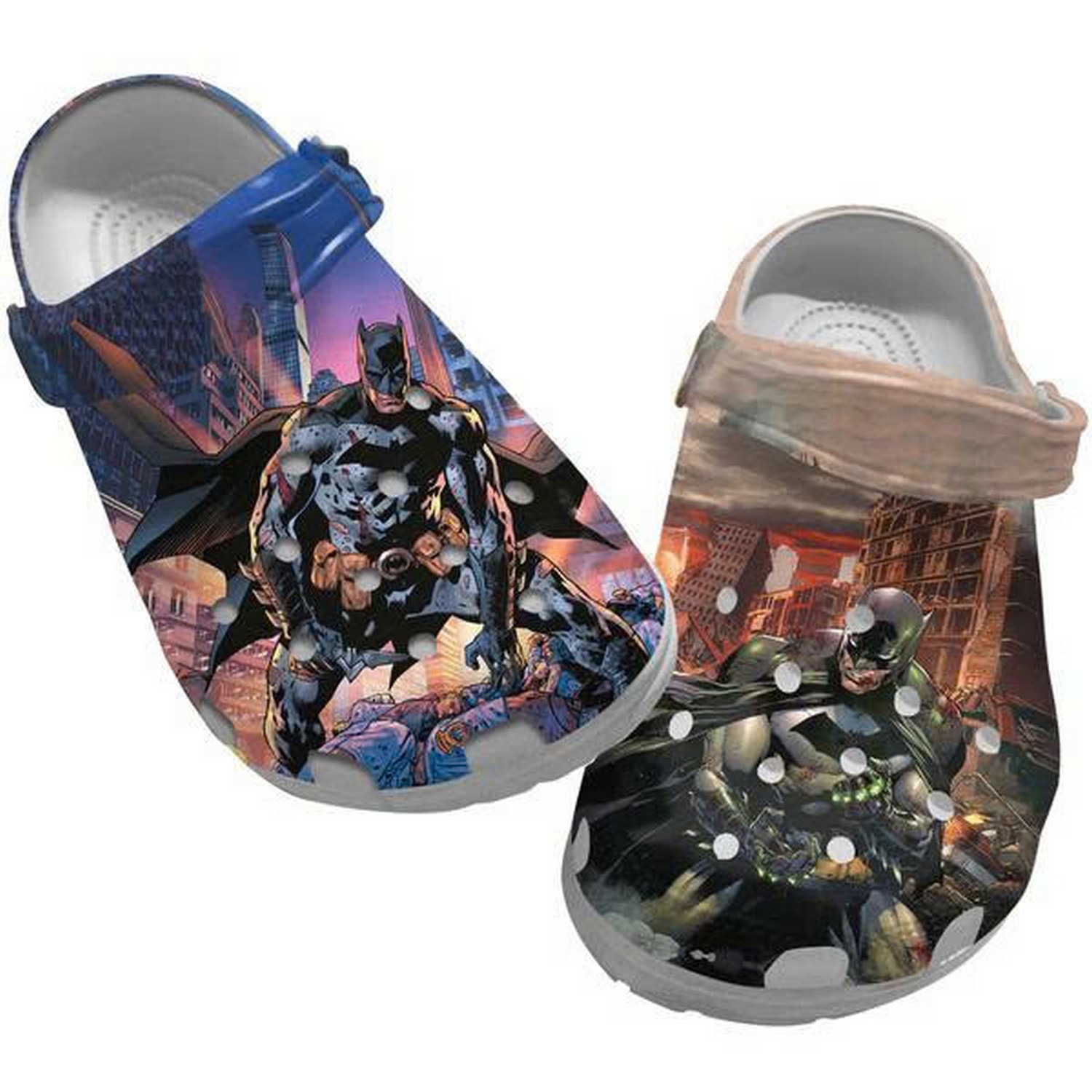 Batman Comic Flying In The City Crocs Clogs Shoes For Kids And Adults