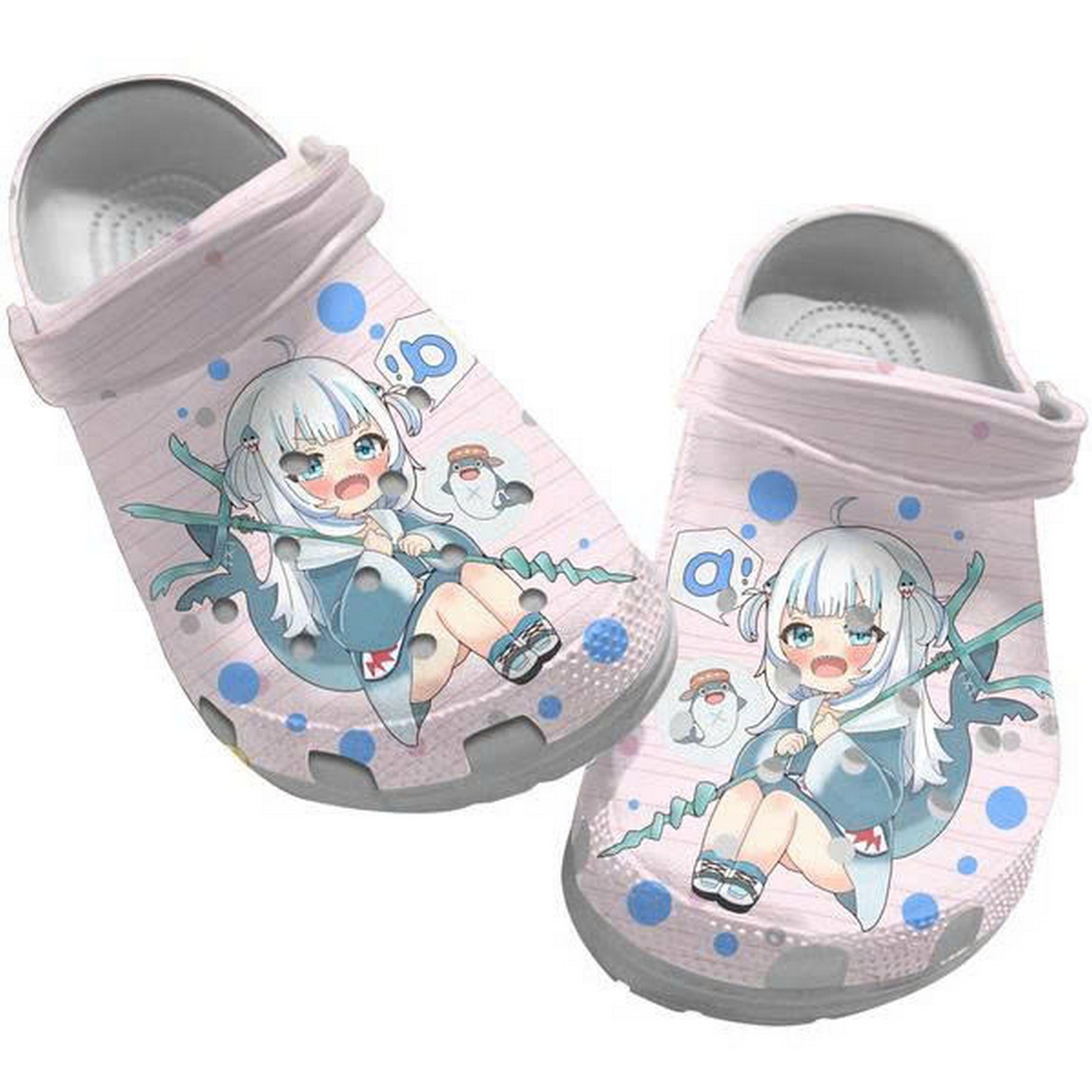 Anime Chibi Gawr Gura Shark Vtuber Vintage Light Pink Crocs Clogs Shoes For Kids And Adults