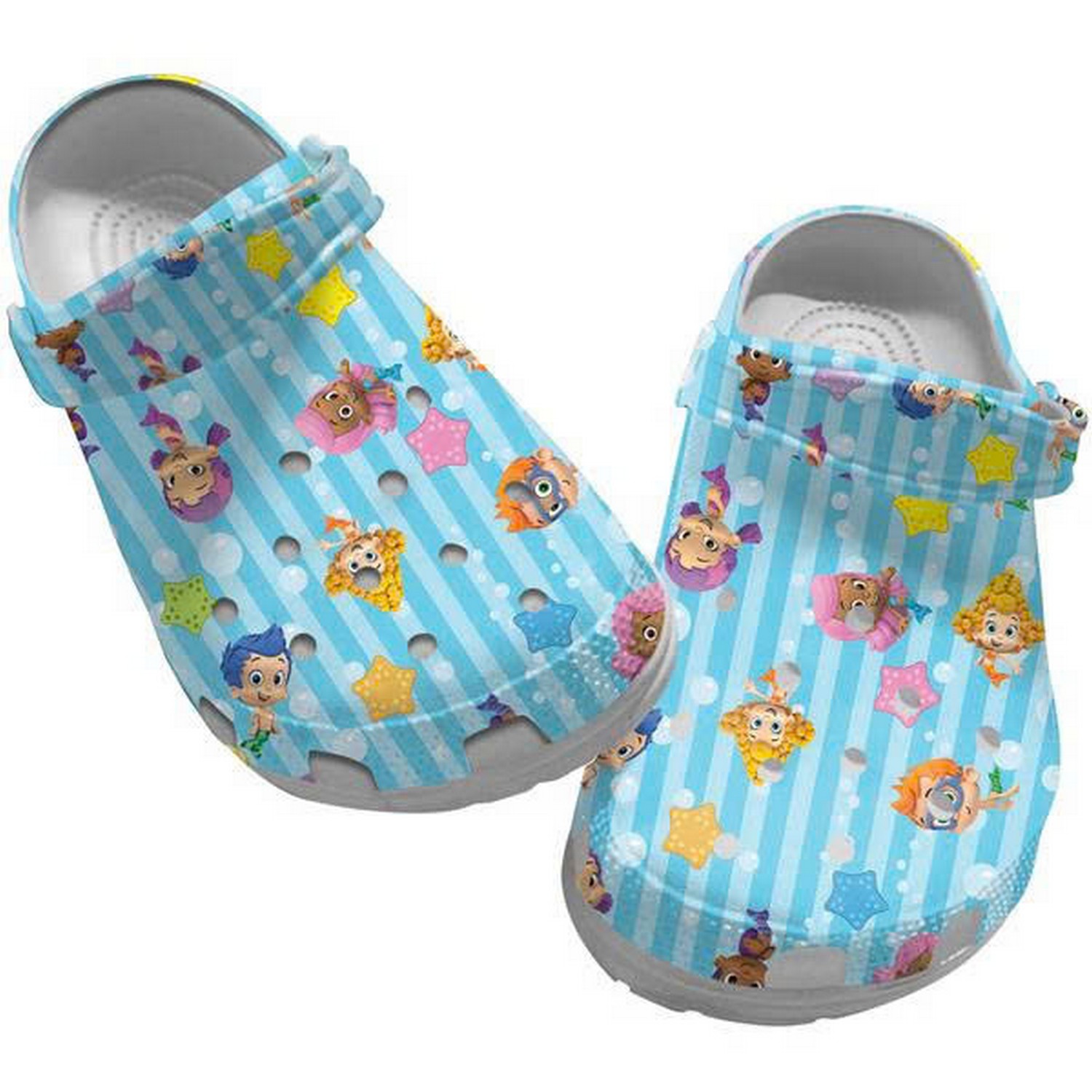 Bubble Guppies Cartoon Movie Characters Cartoon Movie Blue Stripes Crocs Clogs Shoes For Kids And Adults