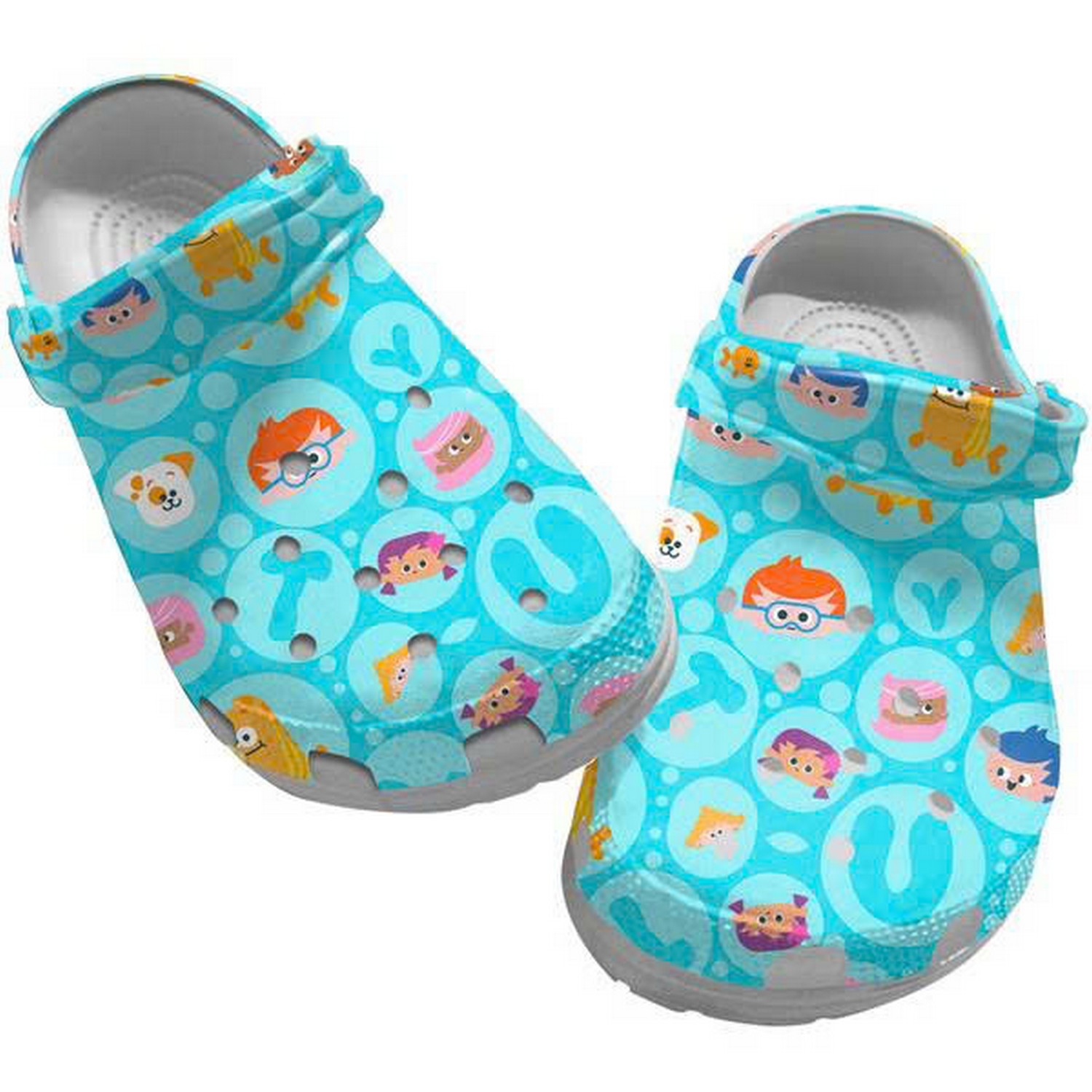Bubble Guppies Cartoon Movie Funny Face Characters Pattern Blue Crocs Clogs Shoes For Kids And Adults
