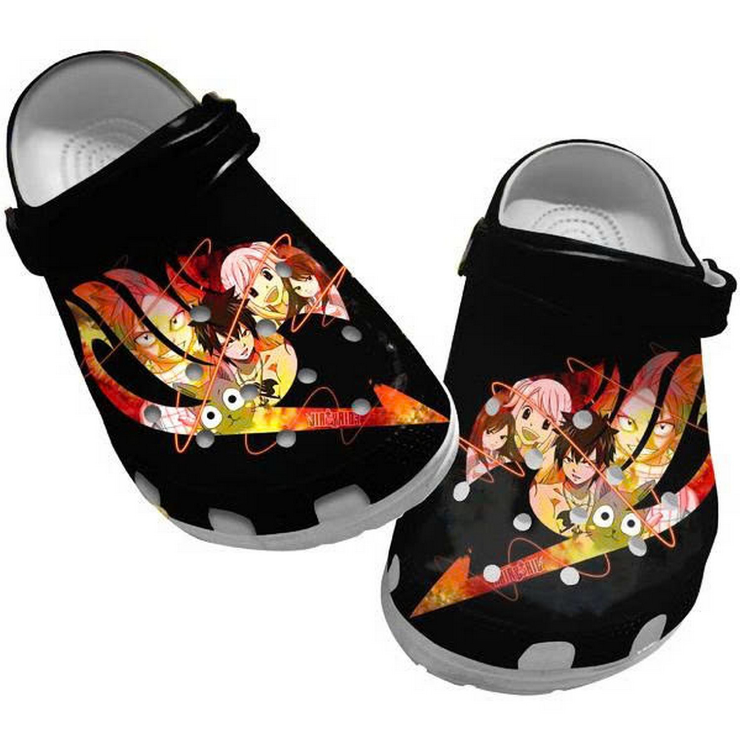 Characters Action Anime Fairy Tail Black Crocs Clogs Shoes For Kids And Adults