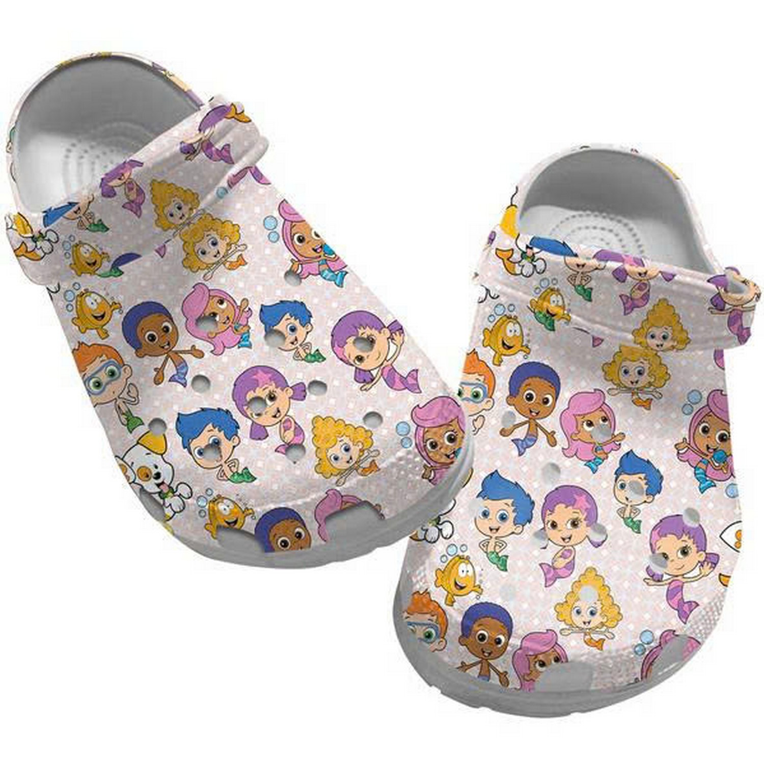 Bubble Guppies Cute Characters Light Pink With Polka Dot Crocs Clogs Shoes For Kids And Adults