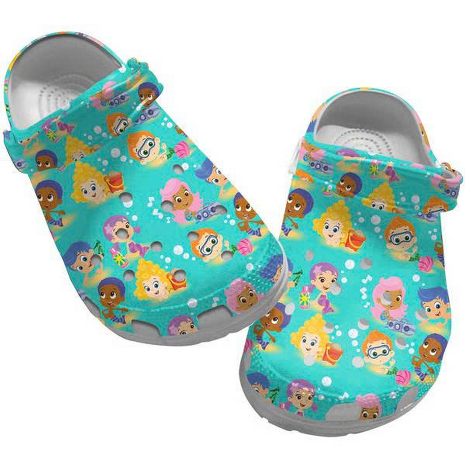 Bubble Guppies Cartoon Movie Characters Under Water Mint Crocs Clogs Shoes For Kids And Adults